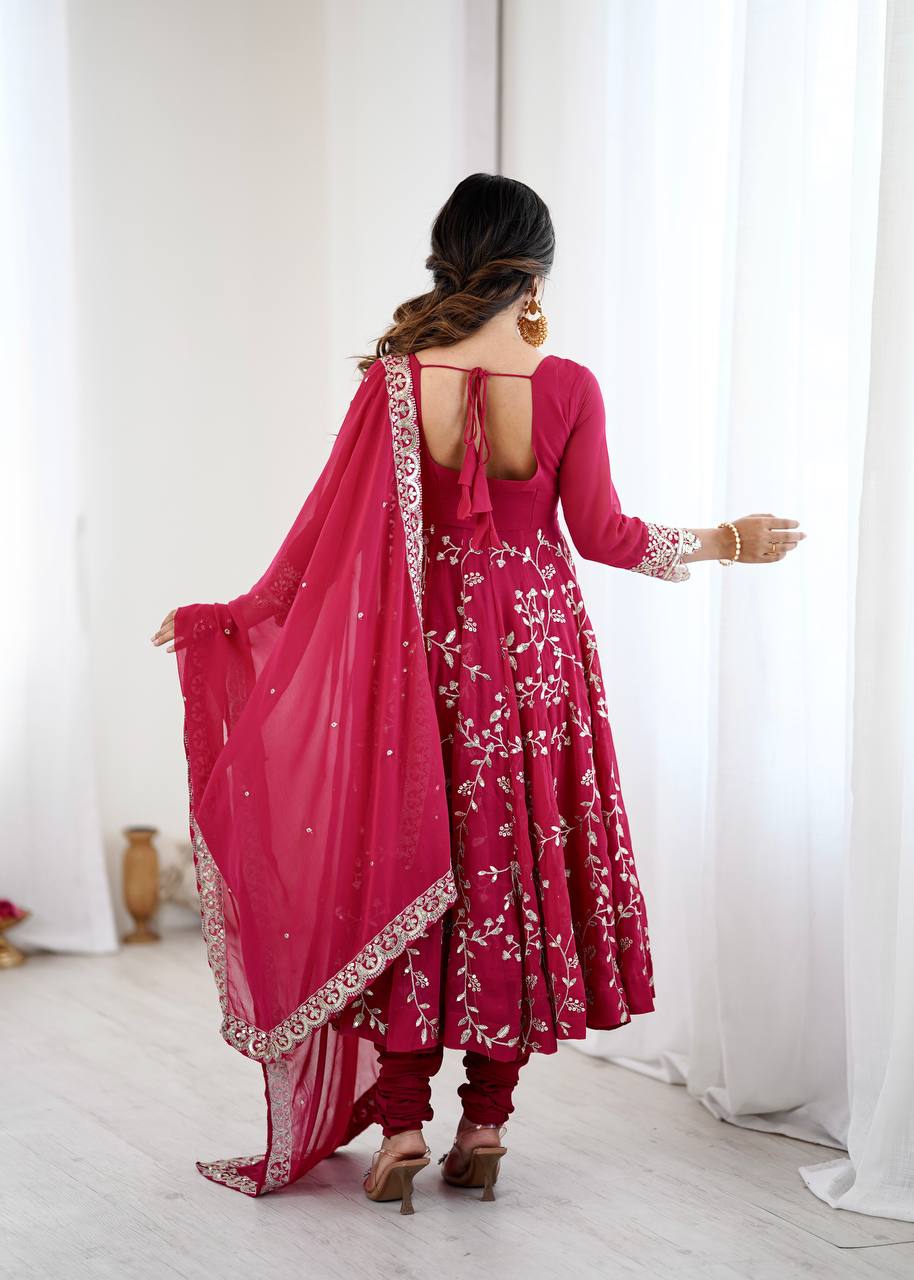 Magenta Pink Designer Heavy Faux Georgette Anarkali Gown and Dupatta