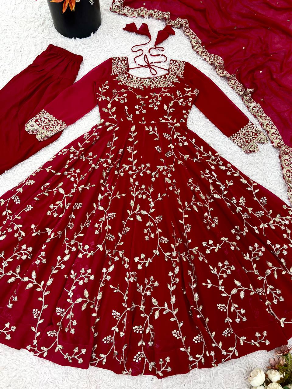 Maroon Designer Heavy Faux Georgette Anarkali Gown and Dupatta