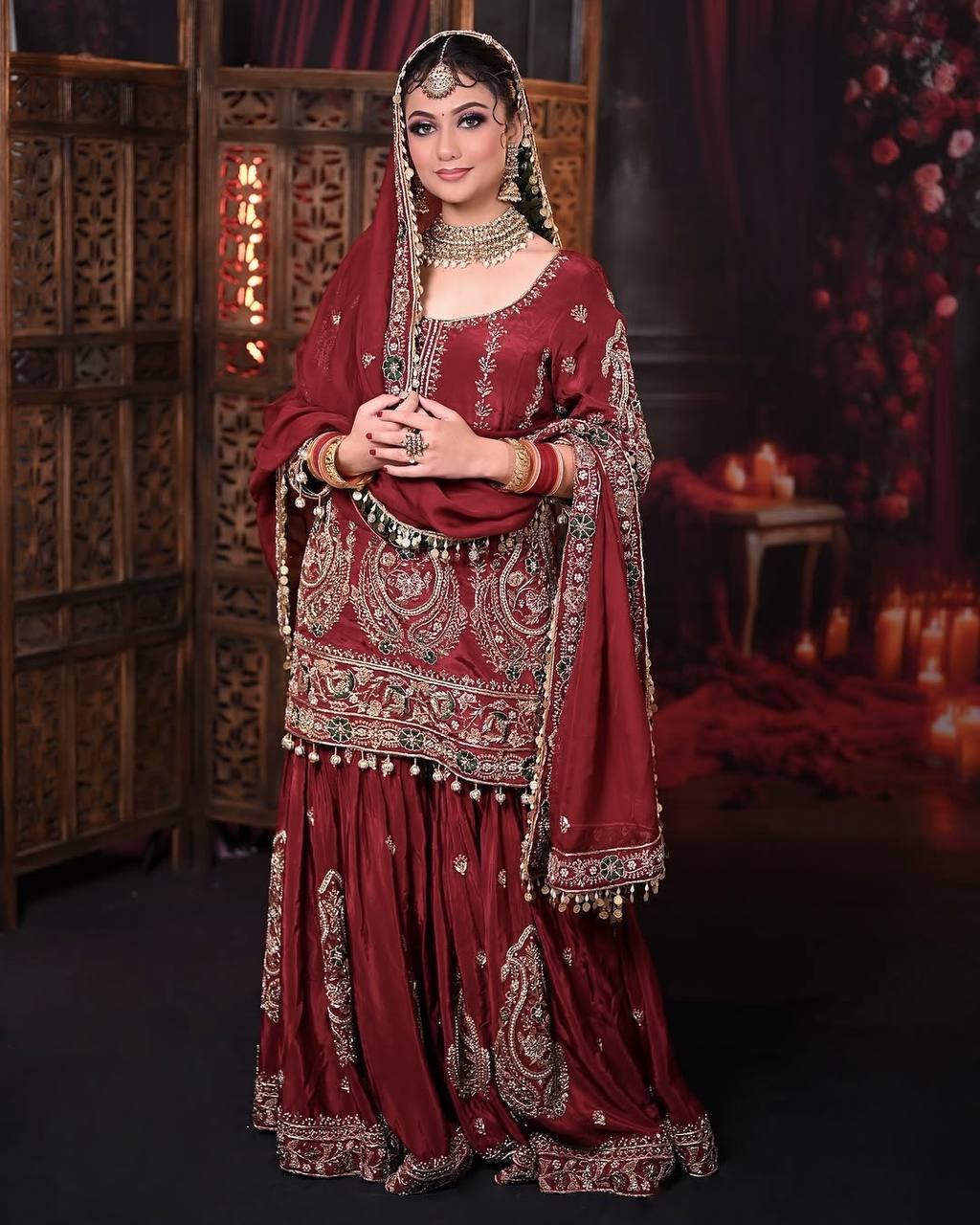 Maroon Designer Heavy Faux Georgette Embroidery Plazzo and Dupatta Set