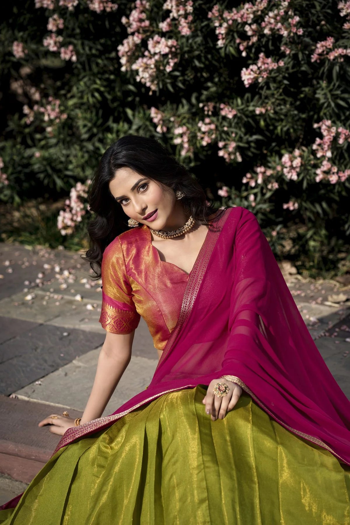 Kanchipuram Lehenga Choli with Ethnic Dupatta for Women Wedding Festival