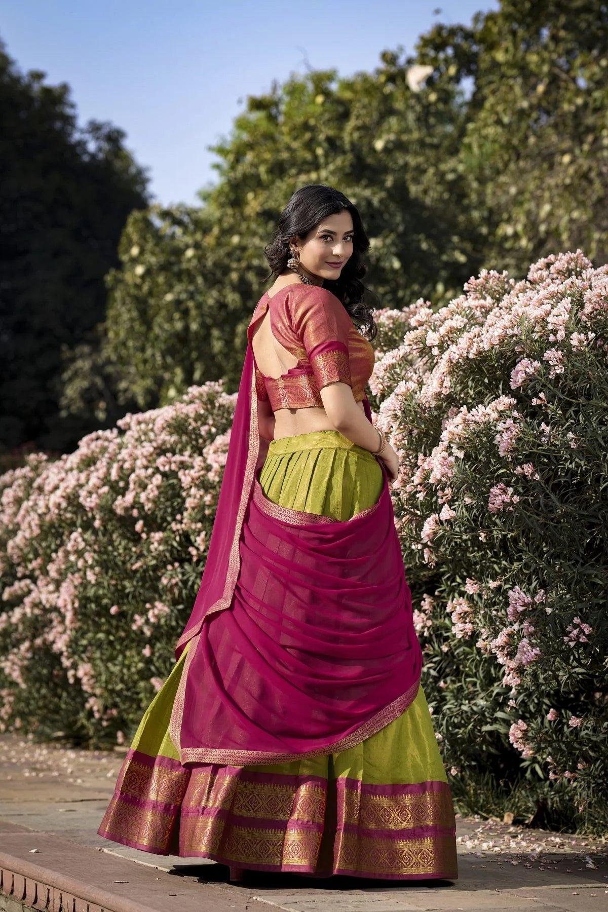Kanchipuram Lehenga Choli with Ethnic Dupatta for Women Wedding Festival