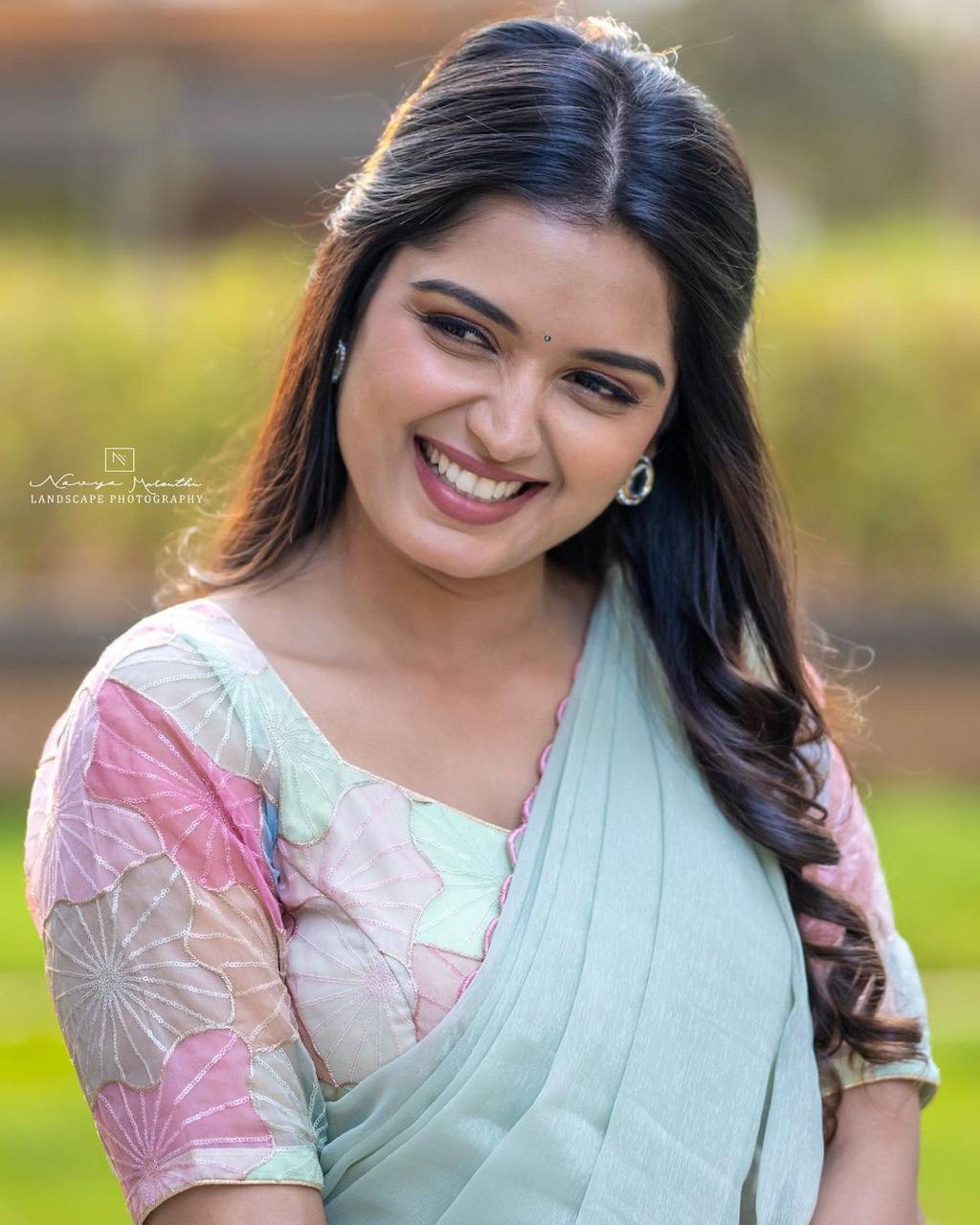 Mint Green Shimmer Georgette Saree with Embroidered Print Blouse