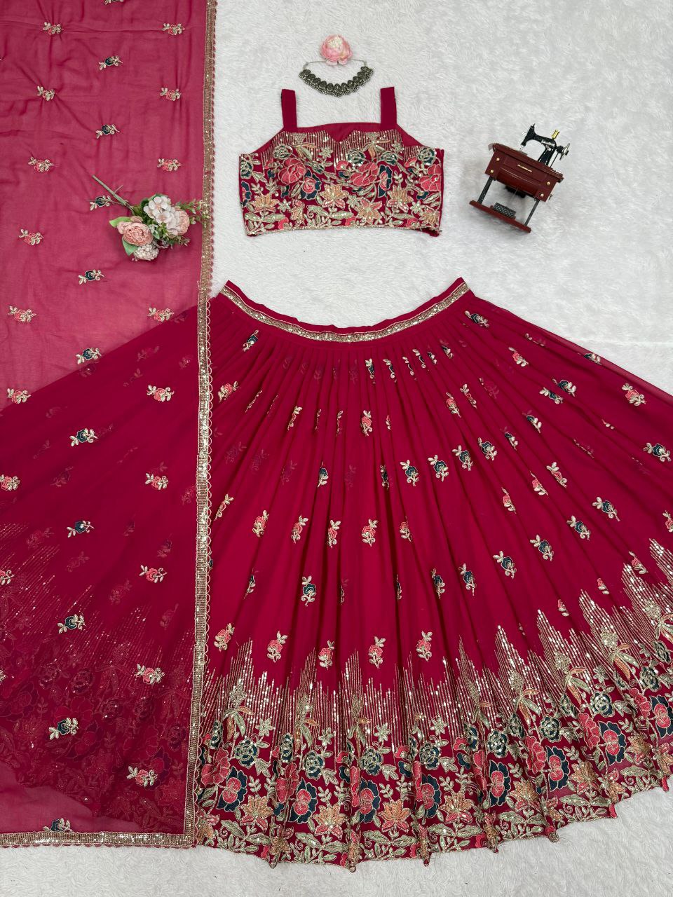 Georgette Lehenga, Sequin Thread Lehenga, Coding Dori Work Choli, Full Stitch Lehenga, Lehenga with Cancan, Micro Inner Lehenga, Party Wear Lehenga, Indian Ethnic Wear, Wedding Lehenga, Dupatta with Lace Border, 3 Meter Flare Lehenga, Designer Lehenga Set, Unstitched Choli