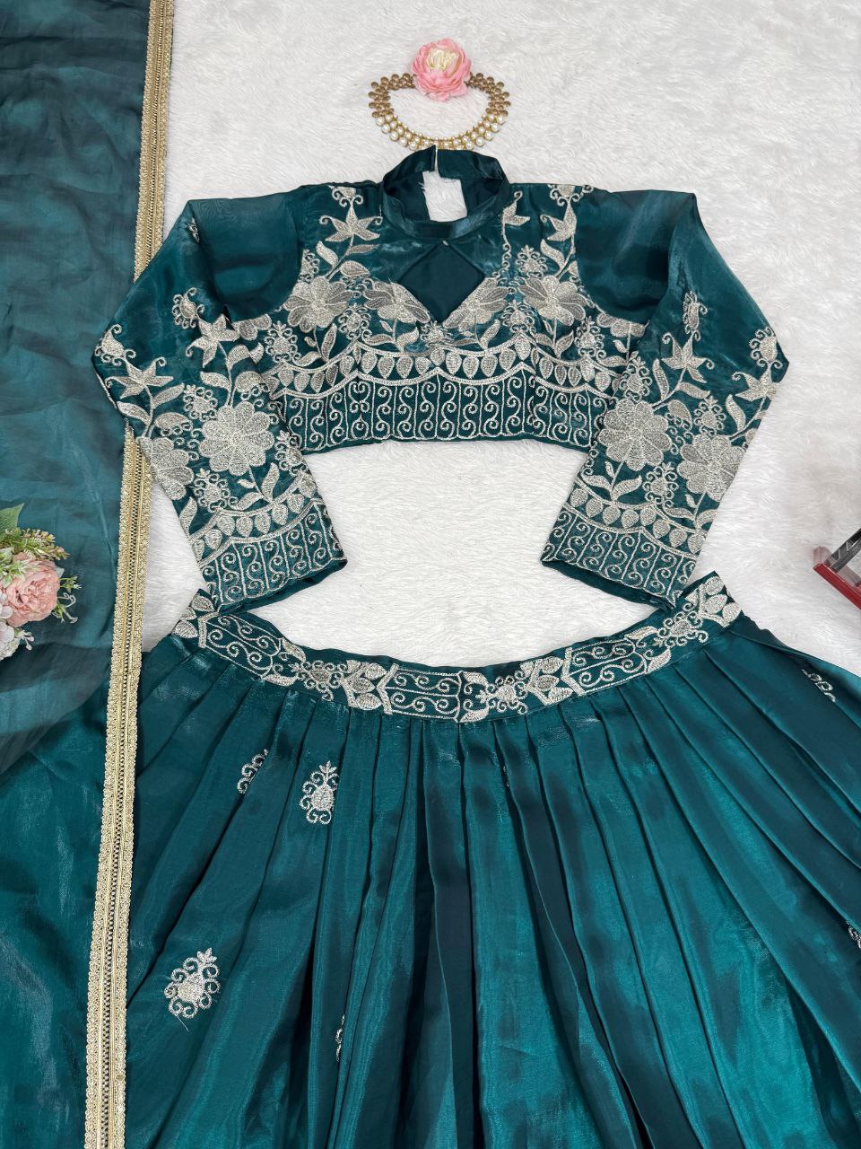 Jimi Choo Lehenga, Thread Work Lehenga, Full Stitch Lehenga, Lehenga with Cancan, Lace Border Dupatta, Unstitched Blouse, Micro Inner Lehenga, Wedding Wear Lehenga, Festive Wear Lehenga, Indian Ethnic Wear, Designer Lehenga Set, 3 Meter Flair Lehenga, Lightweight Lehenga Choli
