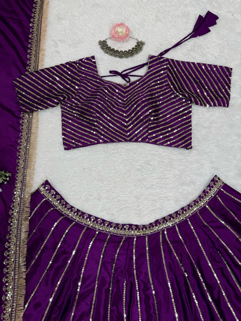 Chinon Silk Lehenga, Sequin Lehenga Choli, Thread Work Lehenga, Full Stitch Lehenga, Lace Border Dupatta, Side Zip Lehenga, 3 Meter Flair Lehenga, Unstitched Blouse, Wedding Wear Lehenga, Festive Ethnic Wear, Lightweight Lehenga Choli, Designer Lehenga Set, Traditional Indian Outfit