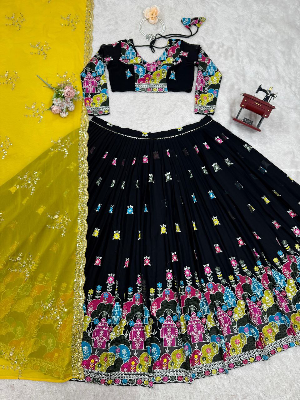 Faux Georgette Lehenga, Sequin Embroidery Lehenga, Thread Work Choli, Full Stitch Lehenga, Unstitched Blouse, Georgette Dupatta Set, Canvas Flair Lehenga, 3 Meter Flare Lehenga, Lightweight Partywear Lehenga, Indian Wedding Outfit, Festival Lehenga Choli, Ethnic Wear Set, 2025 Trending Lehenga