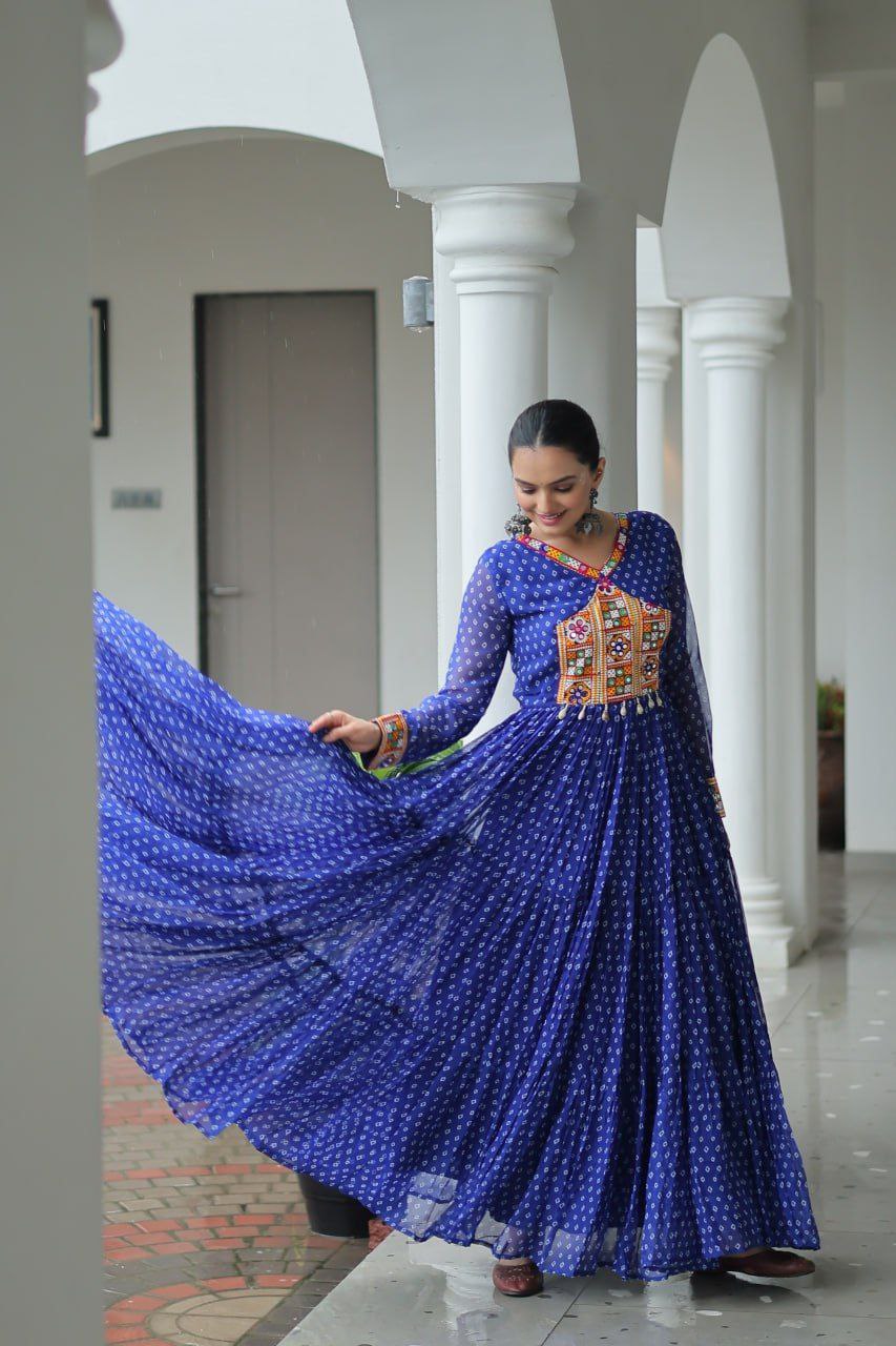 Bandhani Print Kutchi Work Navratri Gown