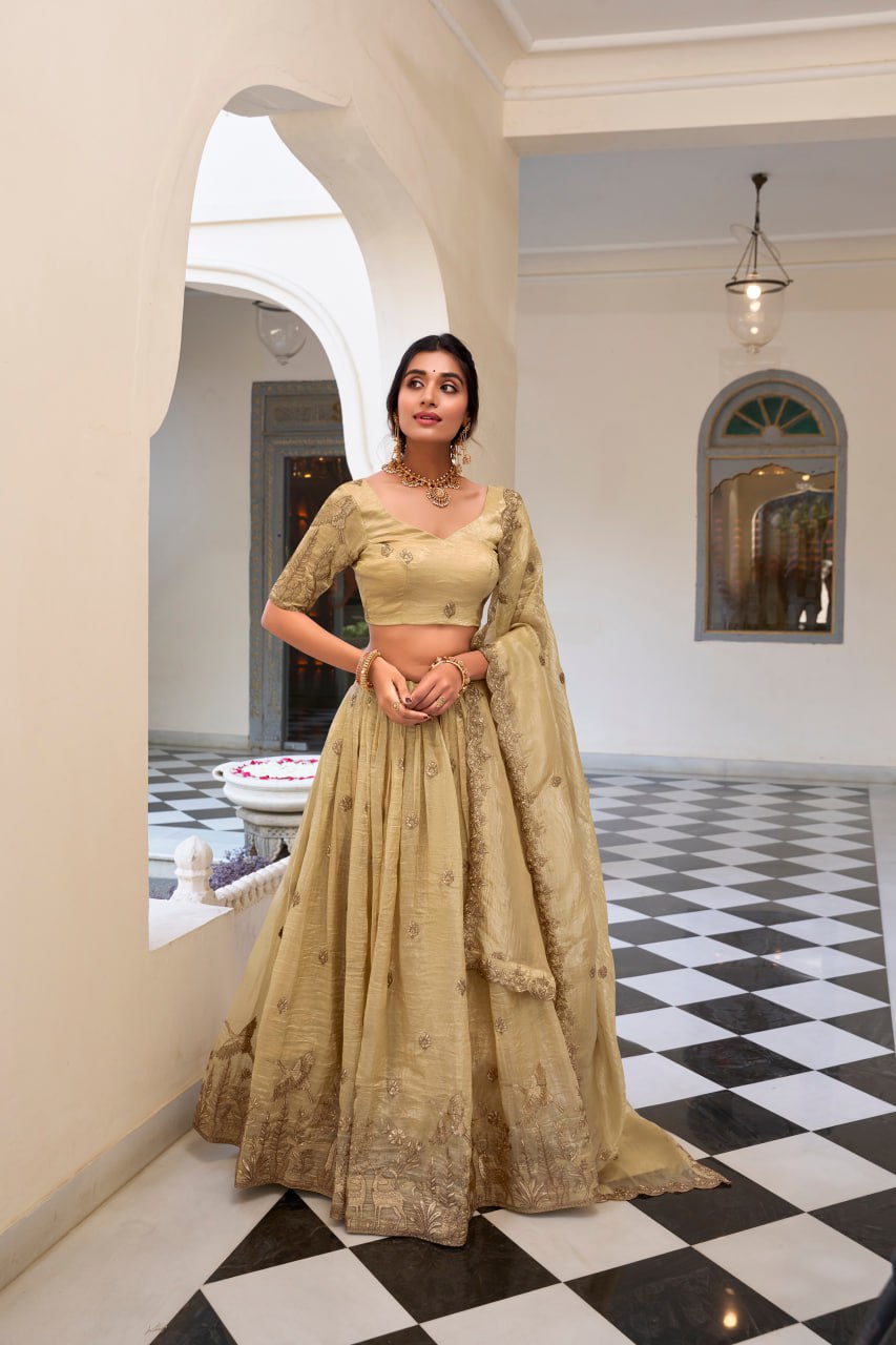 Off White Wedding Lehenga Choli with Sequins
