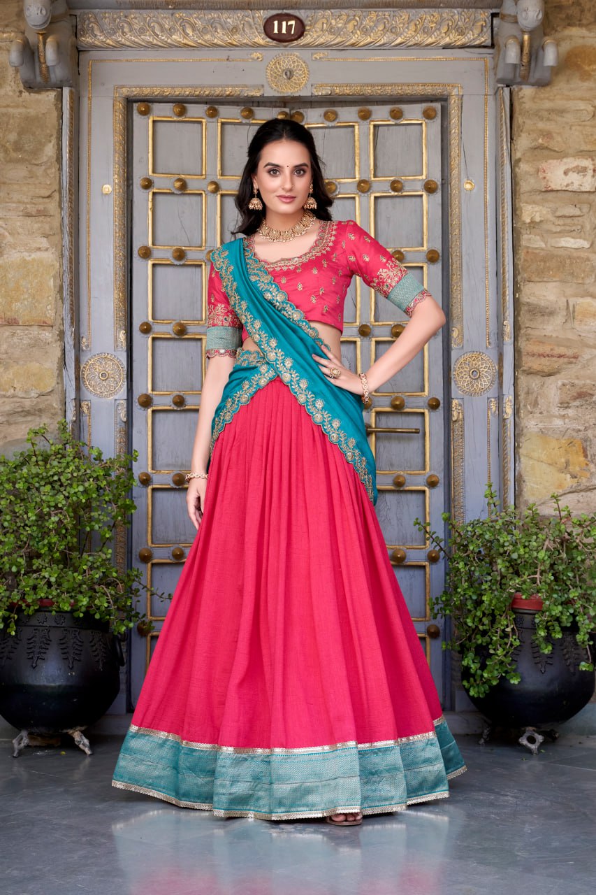 Rose Pink Party Wear Lehenga Choli with Zari Weaving & Dupatta