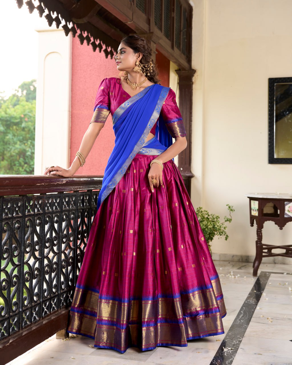 Pink Cotton Silk Paithani Bridesmaid Lehenga Choli with Dupatta