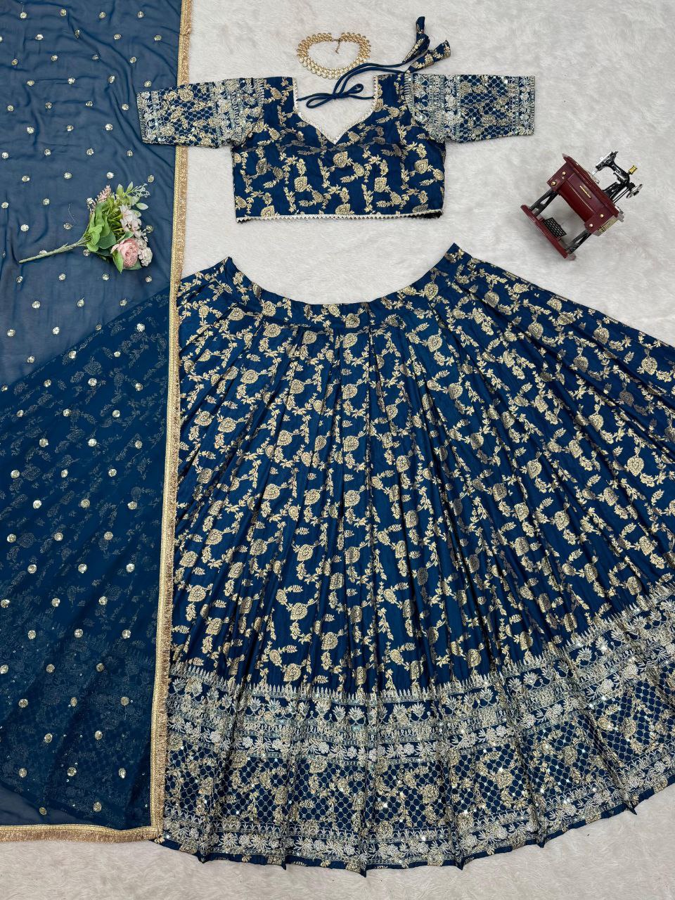 Jimi Choo Lehenga, Thread Work Lehenga, Lace Border Dupatta, Full Stitch Lehenga, Cancan Lehenga, Lightweight Lehenga, Indian Ethnic Wear, Wedding Lehenga, Festive Lehenga, 3 Meter Flair Lehenga, Unstitched Blouse, Traditional Lehenga Choli, Designer Choli Set, Micro Inner Lehenga