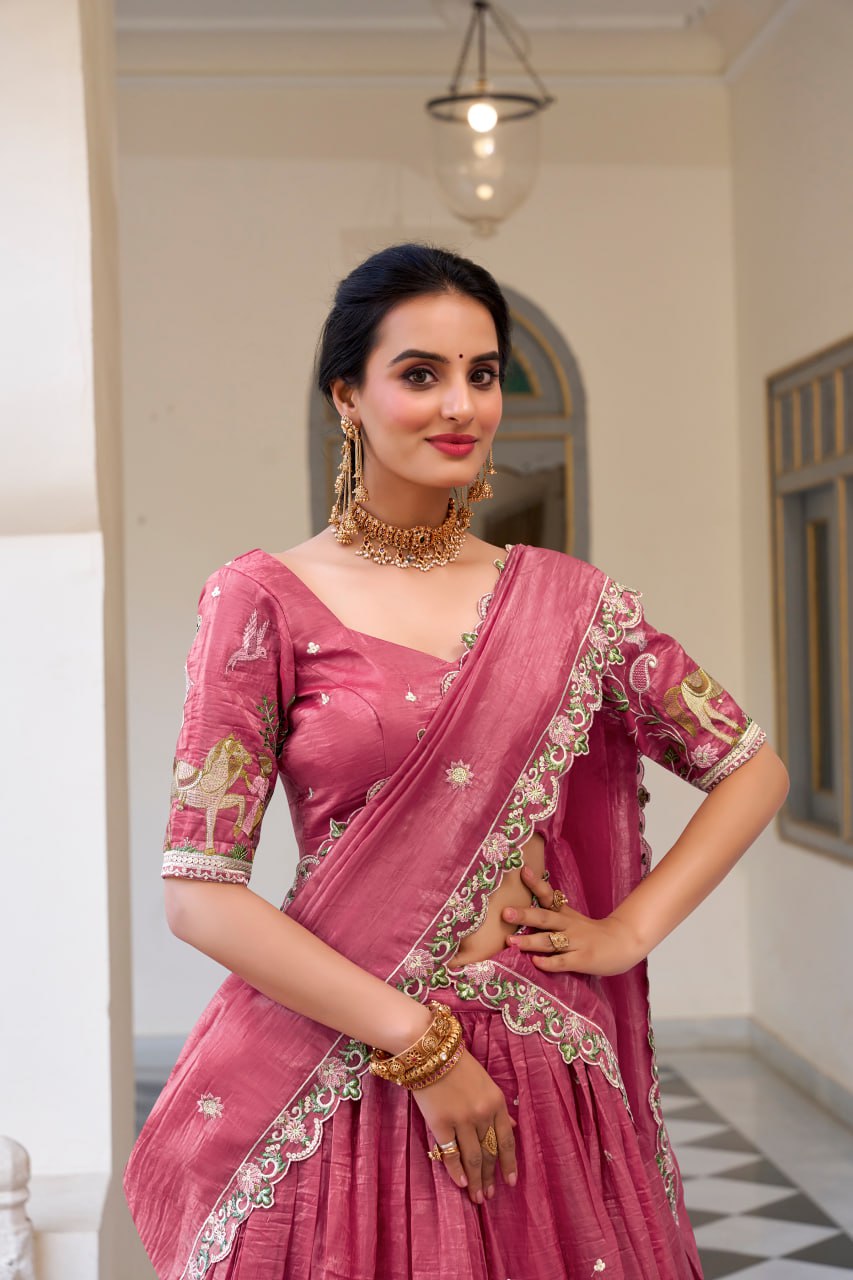 Pink Wedding Lehenga Choli with Sequins