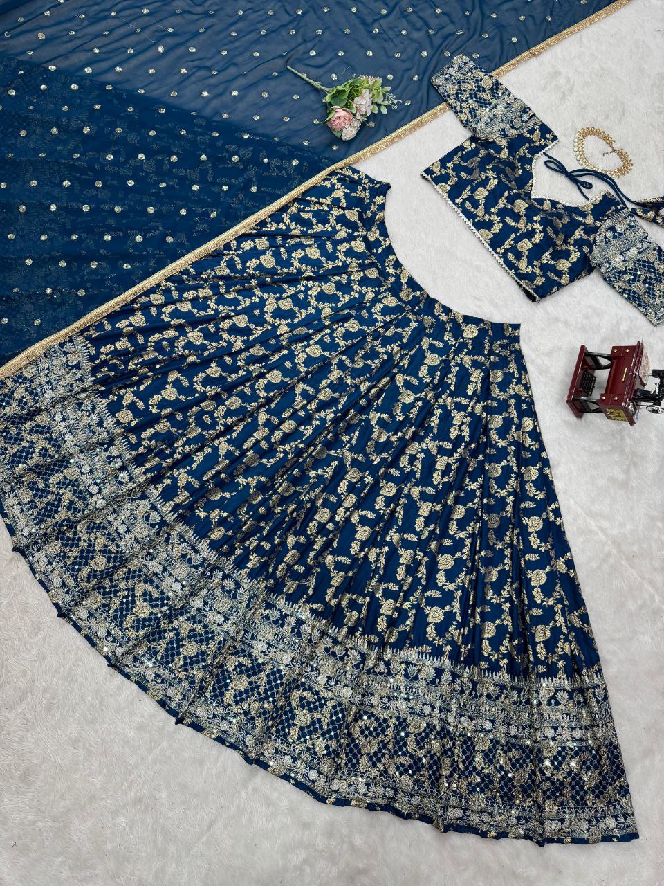 Jimi Choo Lehenga, Thread Work Lehenga, Lace Border Dupatta, Full Stitch Lehenga, Cancan Lehenga, Lightweight Lehenga, Indian Ethnic Wear, Wedding Lehenga, Festive Lehenga, 3 Meter Flair Lehenga, Unstitched Blouse, Traditional Lehenga Choli, Designer Choli Set, Micro Inner Lehenga