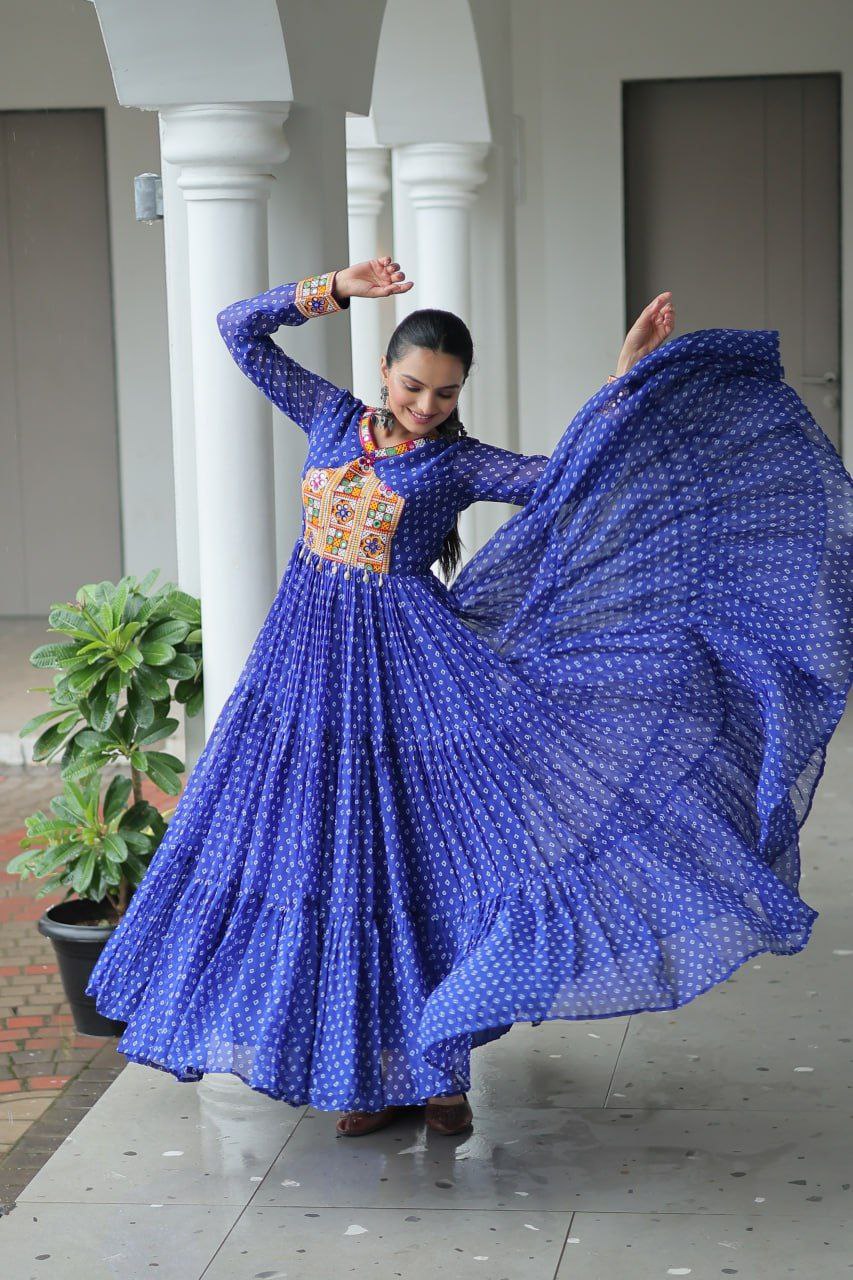 Bandhani Print Kutchi Work Navratri Gown