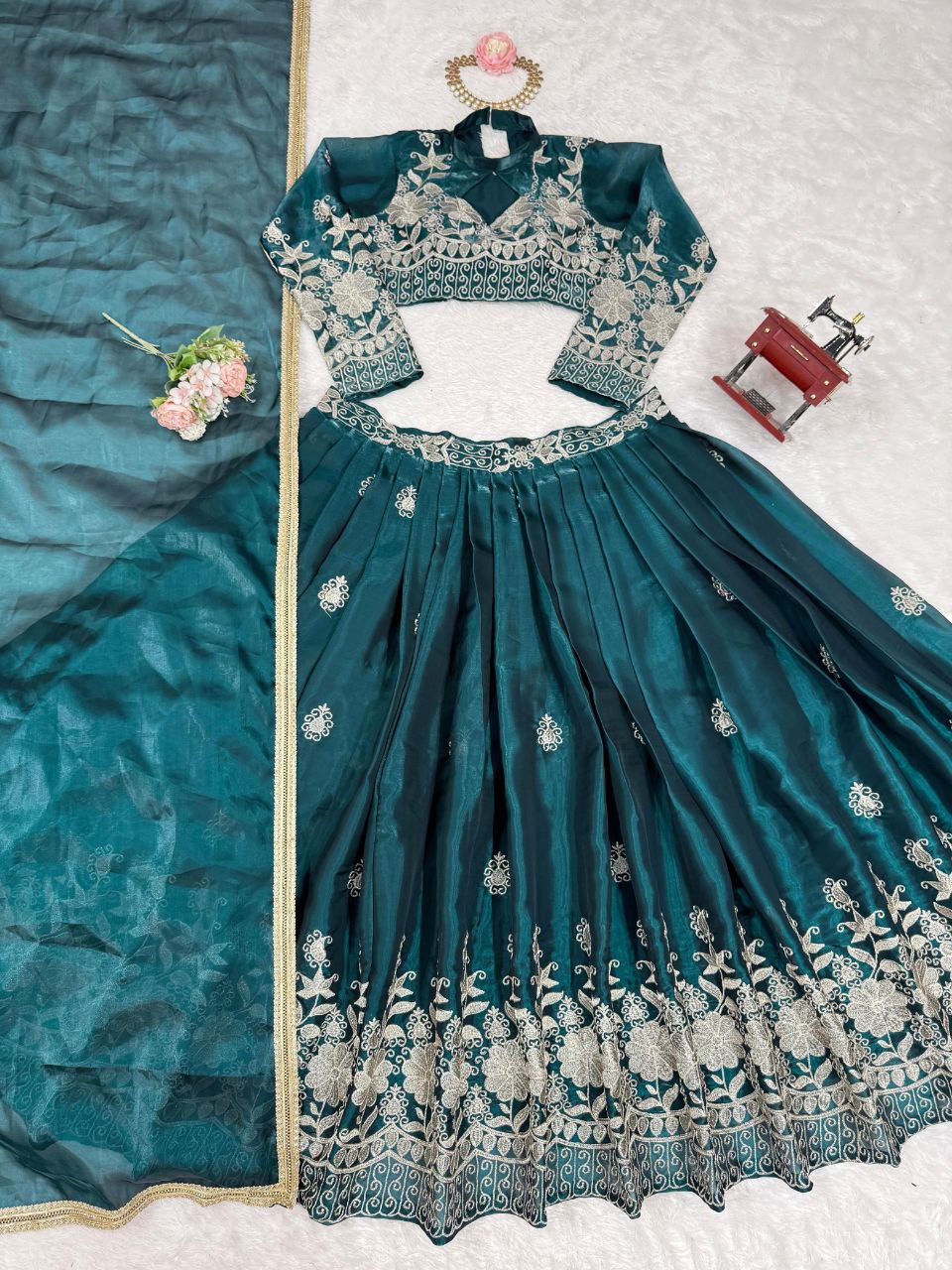 Jimi Choo Lehenga, Thread Work Lehenga, Full Stitch Lehenga, Lehenga with Cancan, Lace Border Dupatta, Unstitched Blouse, Micro Inner Lehenga, Wedding Wear Lehenga, Festive Wear Lehenga, Indian Ethnic Wear, Designer Lehenga Set, 3 Meter Flair Lehenga, Lightweight Lehenga Choli
