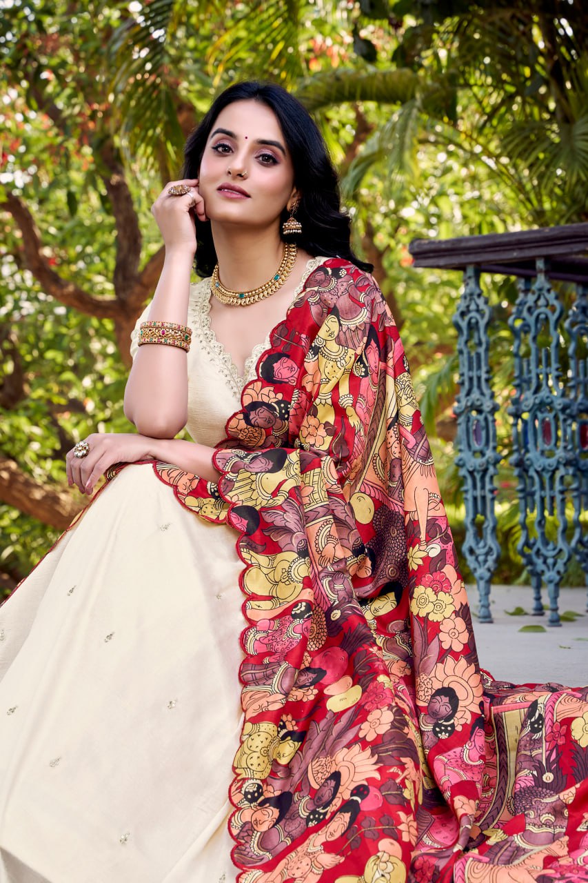 Off White Designer Wedding Lehenga Choli with Foil Print & Dupatta
