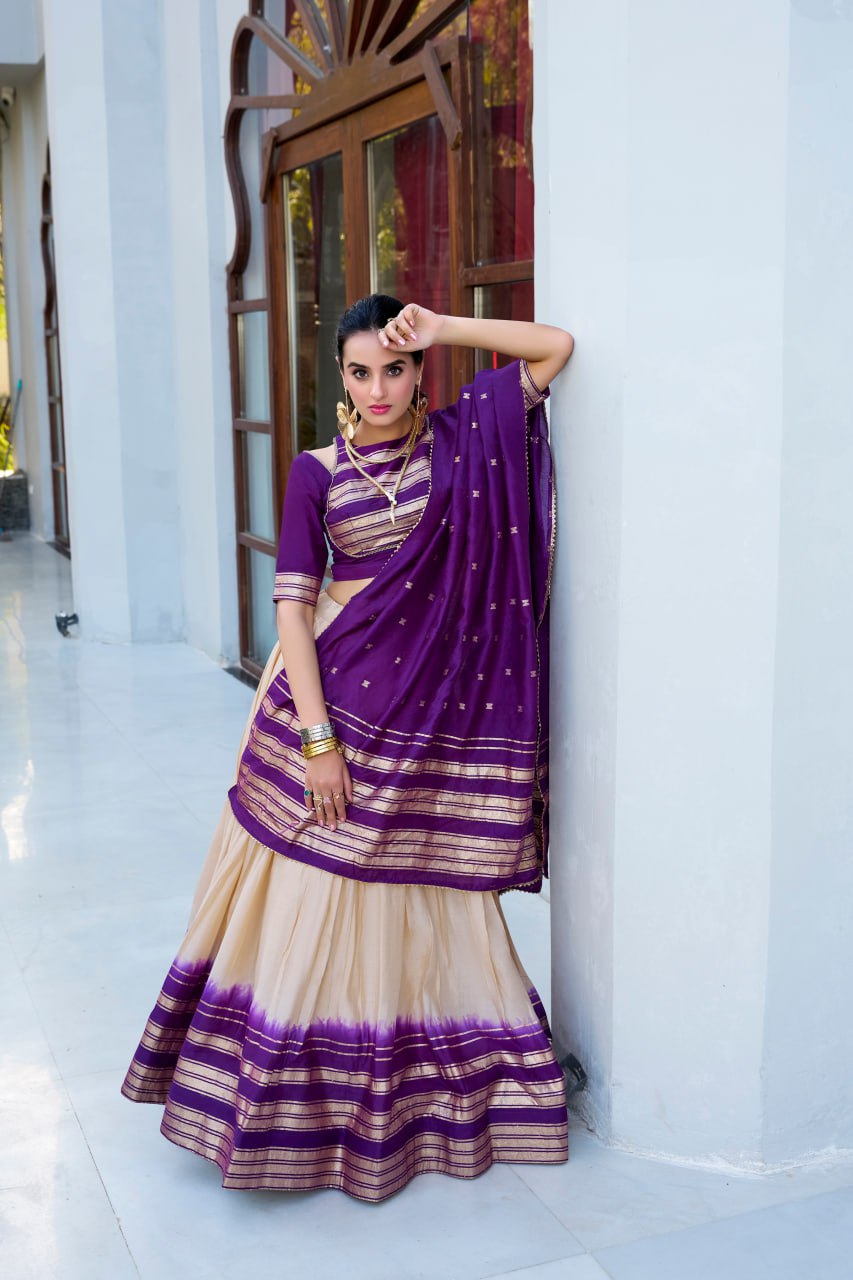 Designer Pure Chanderi Off White Bridal Lehenga Choli with Zari Weaving Work & Dupatta