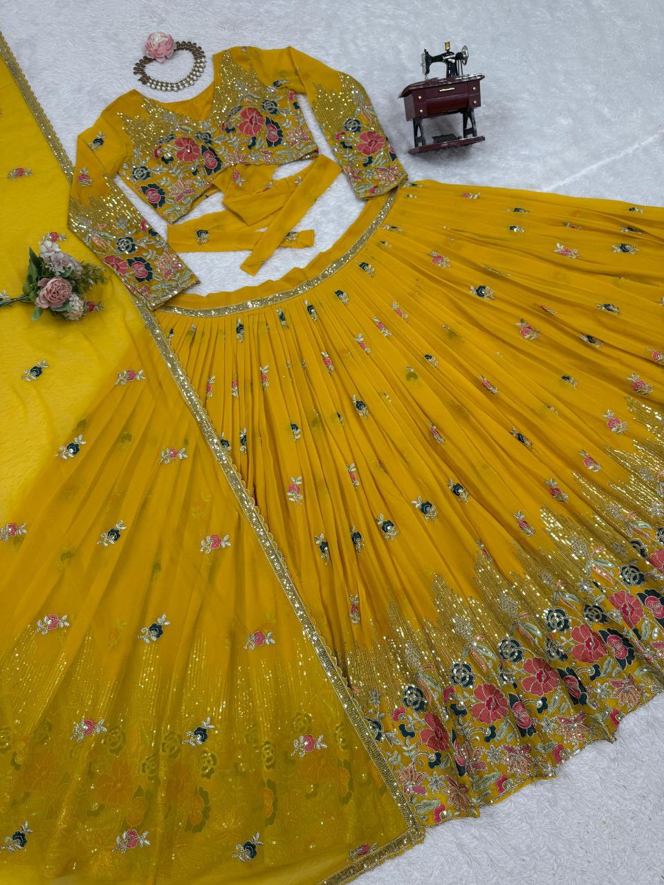 Georgette Lehenga, Sequin Thread Lehenga, Coding Dori Work Choli, Full Stitch Lehenga, Lehenga with Cancan, Micro Inner Lehenga, Party Wear Lehenga, Indian Ethnic Wear, Wedding Lehenga, Dupatta with Lace Border, 3 Meter Flare Lehenga, Designer Lehenga Set, Unstitched Choli