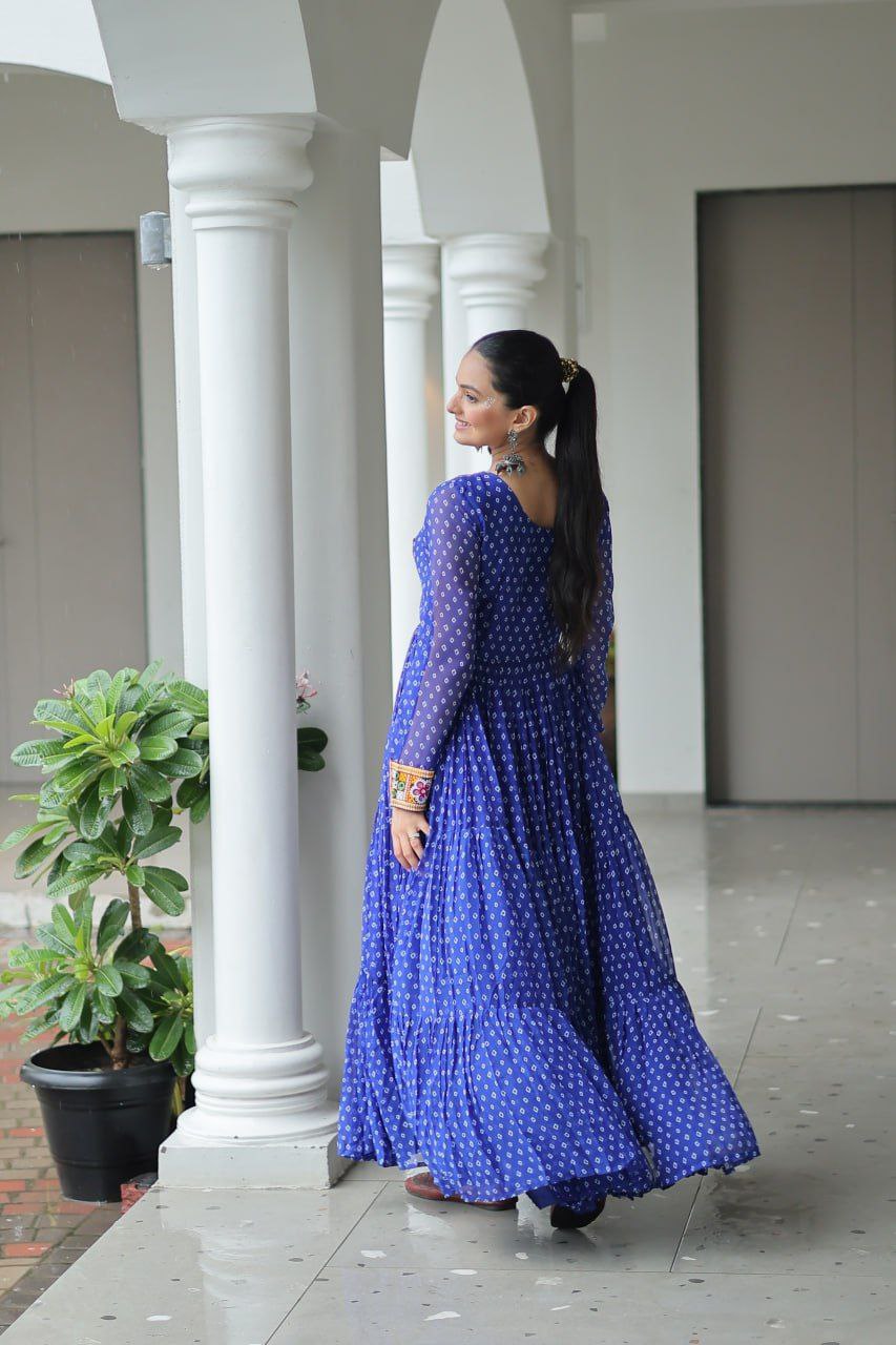 Bandhani Print Kutchi Work Navratri Gown