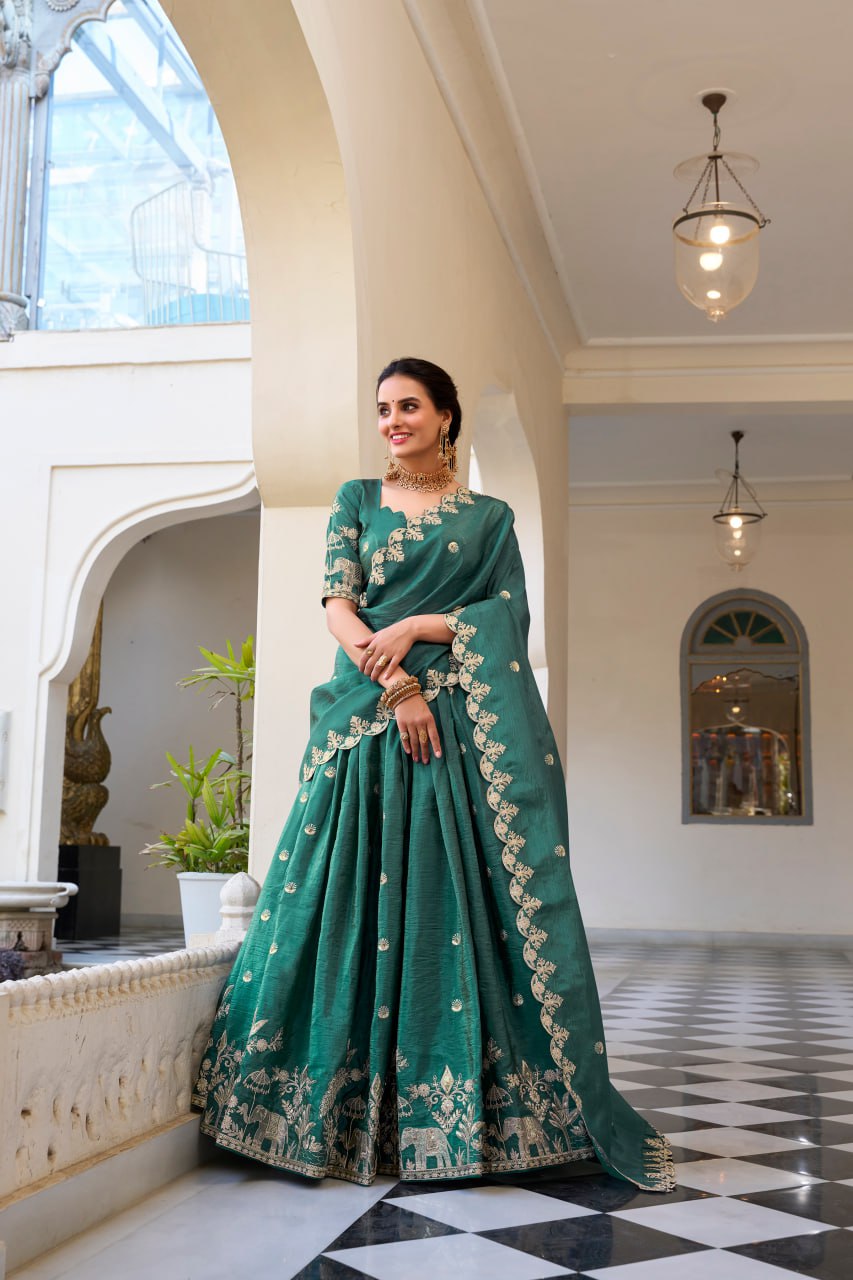 Bottle Green Wedding Lehenga Choli with Sequins