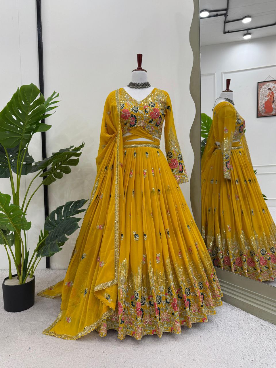 Georgette Lehenga, Sequin Thread Lehenga, Coding Dori Work Choli, Full Stitch Lehenga, Lehenga with Cancan, Micro Inner Lehenga, Party Wear Lehenga, Indian Ethnic Wear, Wedding Lehenga, Dupatta with Lace Border, 3 Meter Flare Lehenga, Designer Lehenga Set, Unstitched Choli