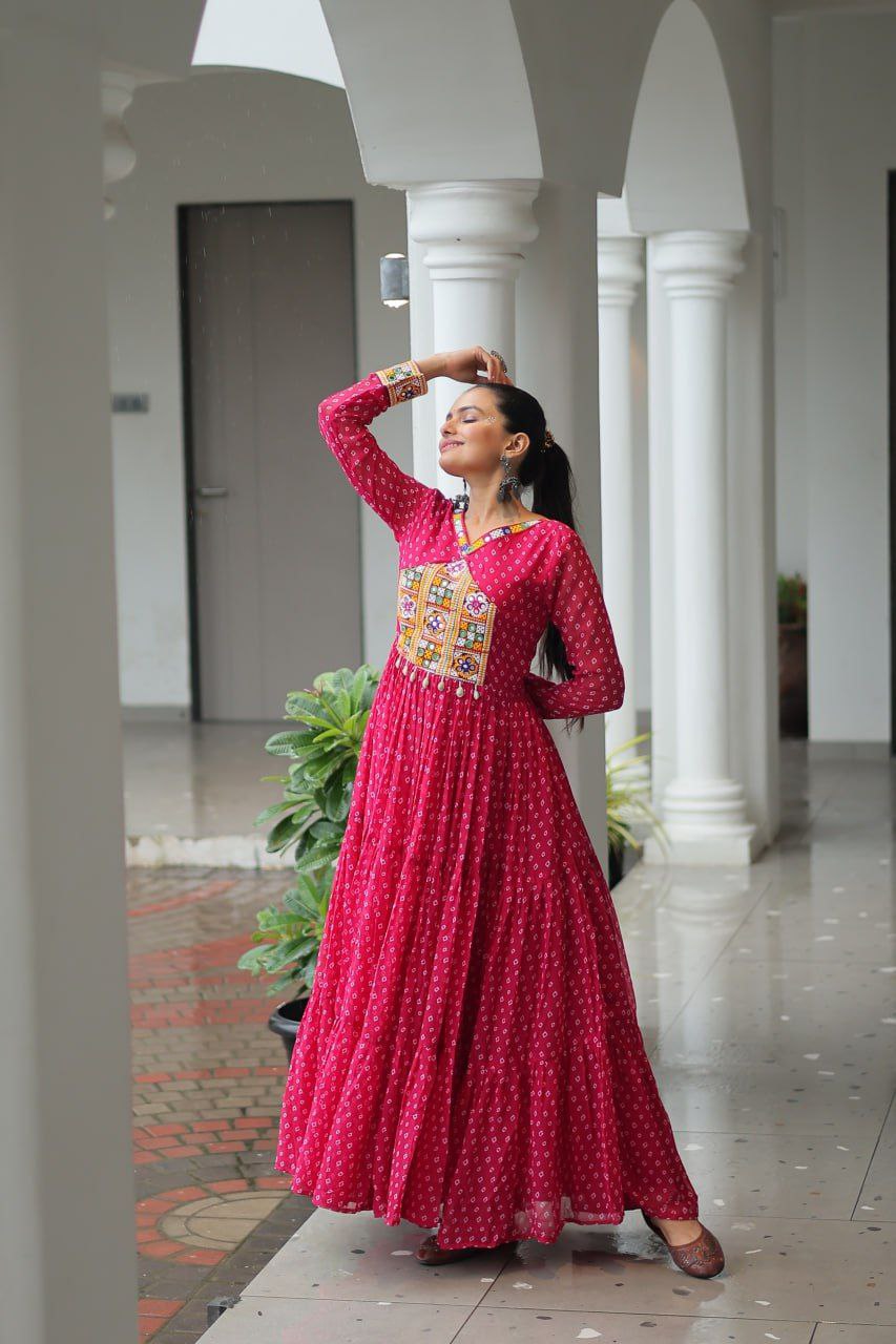 Bandhani Print Kutchi Work Navratri Gown