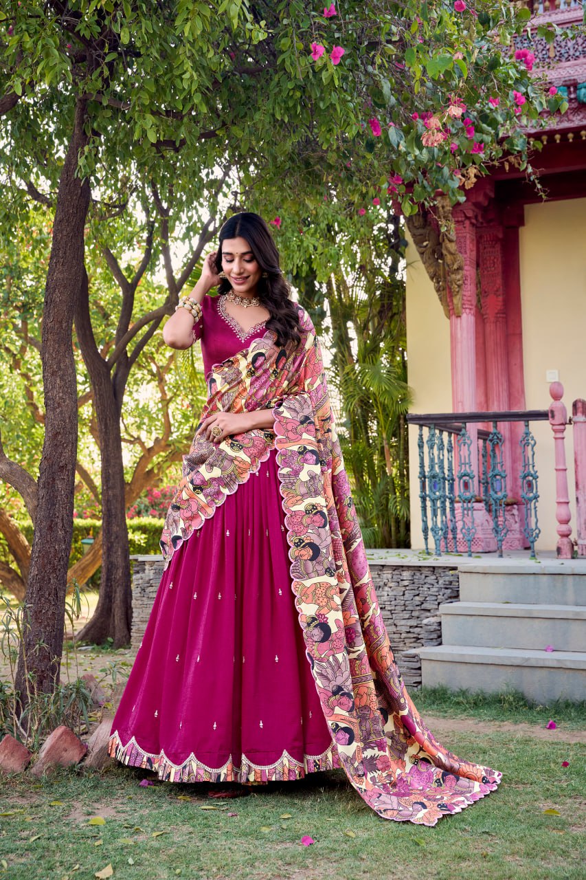 Pink Designer Wedding Lehenga Choli with Foil Print & Dupatta