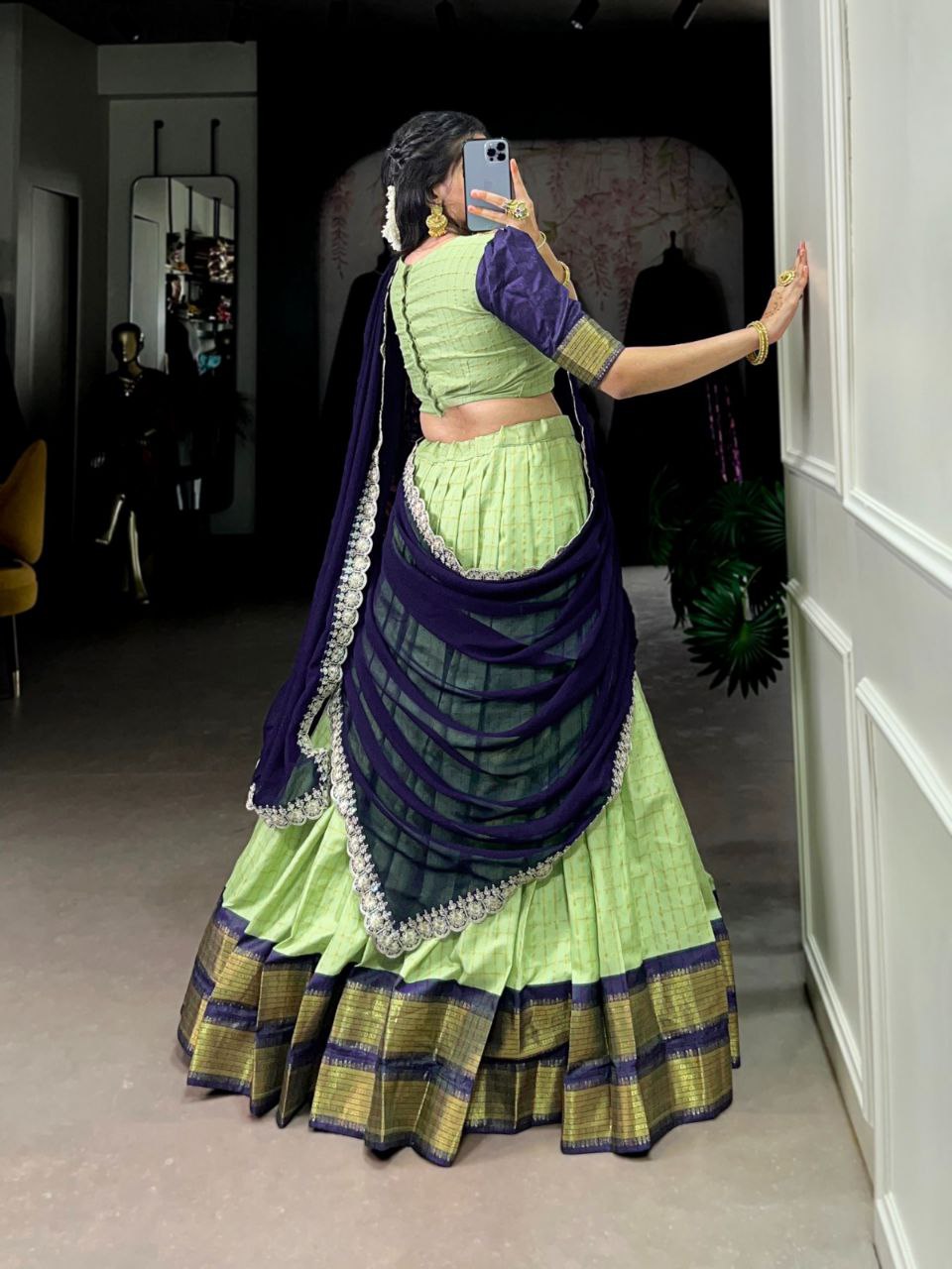 Zari Chex Lehenga Choli Set with Embroidered Dupatta