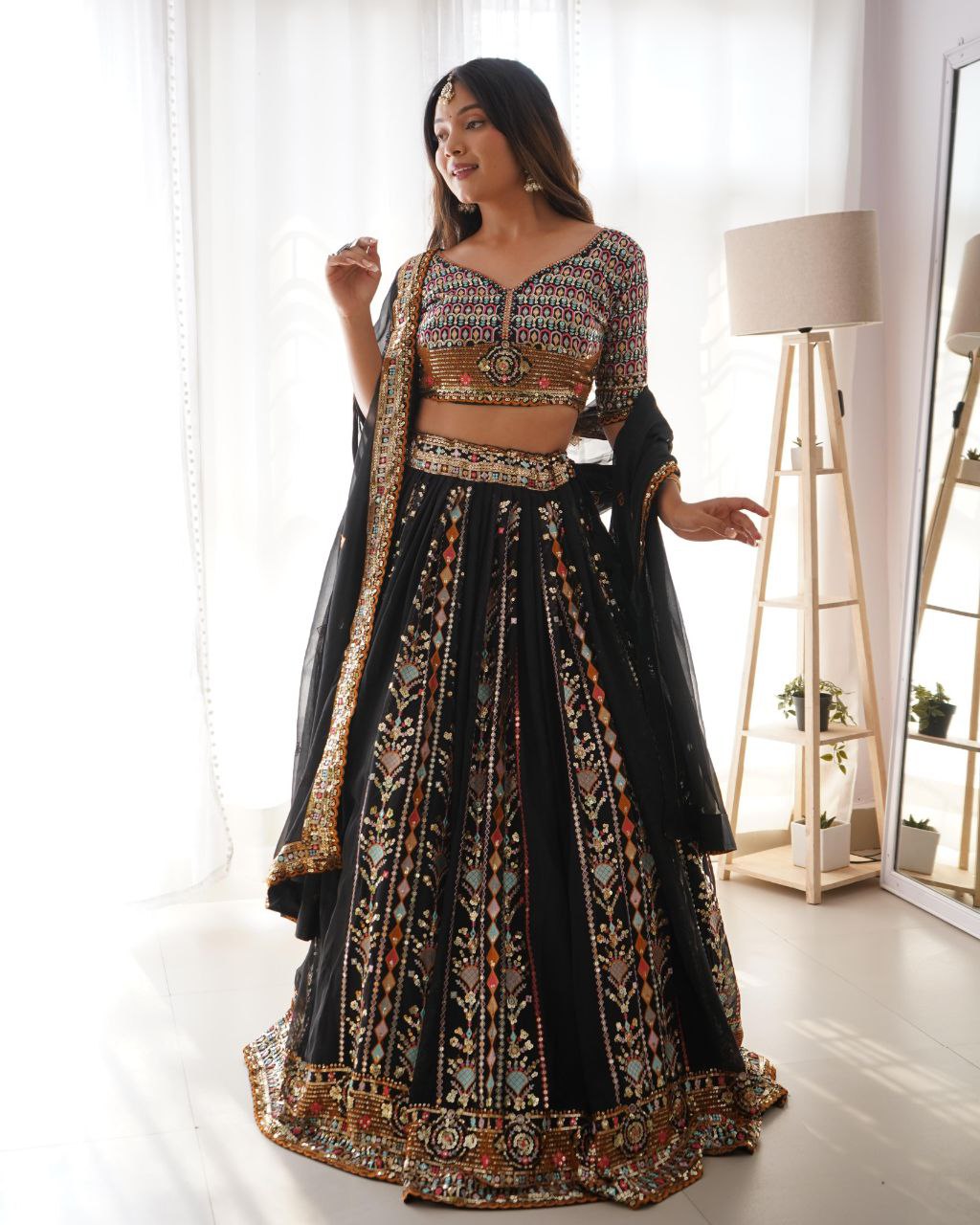 Faux Georgette Lehenga, Sequin Lehenga Choli, Thread Work Lehenga, Semi-Stitched Lehenga, Canvas Flair Lehenga, Unstitched Choli, Partywear Lehenga 2025, Ethnic Wear for Women, Wedding Guest Outfit, Festive Indian Attire, Lightweight Lehenga Set, Dupatta Included Lehenga