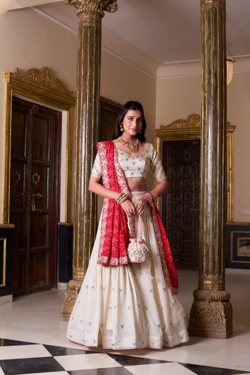 Off White Party Wear Lehenga Choli with Sequins