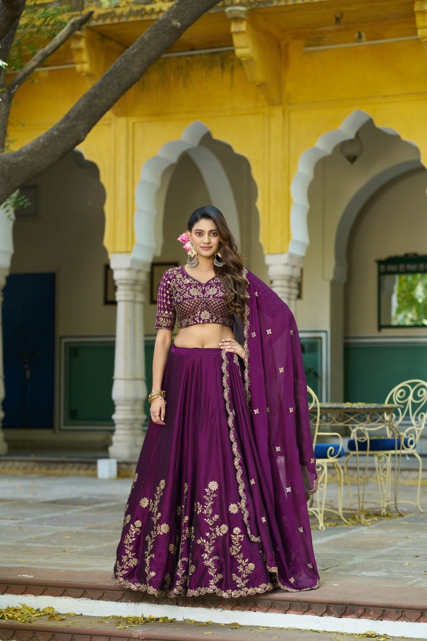 Wine Designer Rangoli Silk Bridal Party Wear Lehenga Choli