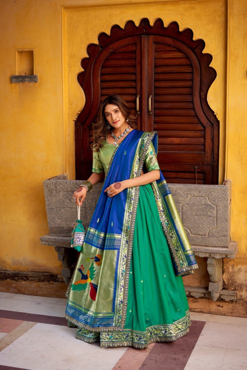 Green Soft Silk Paithani Work Lehenga Choli with Dupatta