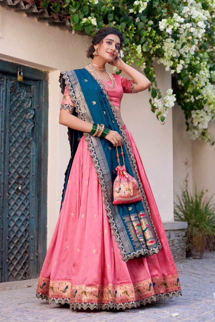 Pink Jacquard Silk Paithani Work Lehenga Choli with Dupatta