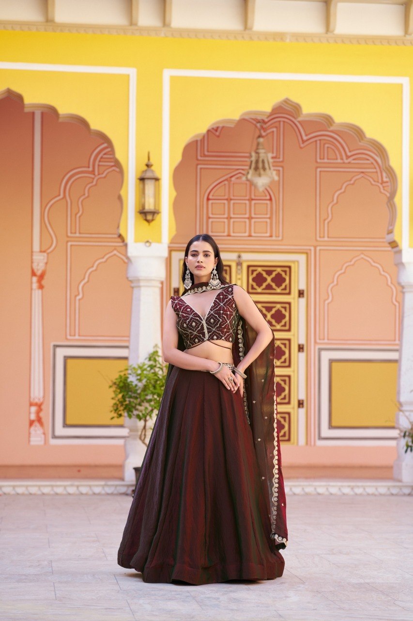 Maroon Fendi Work Lehenga Choli with Dupatta