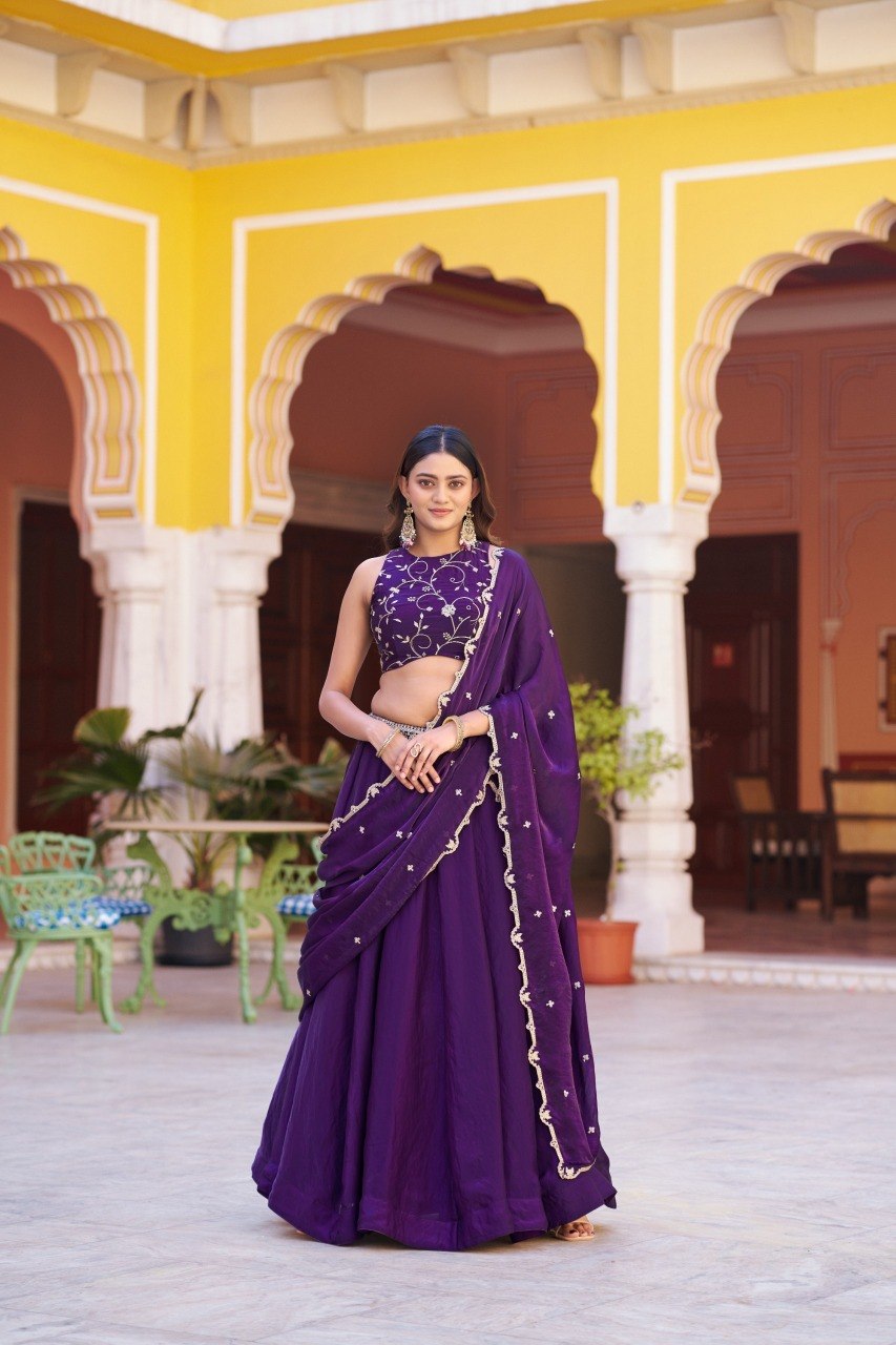Purple Fendi Work Lehenga Choli with Dupatta
