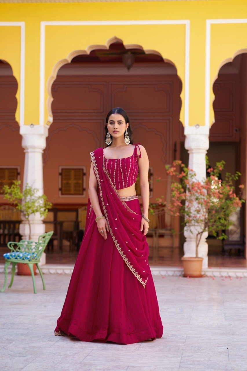 Rani Pink Fendi Work Lehenga Choli with Dupatta