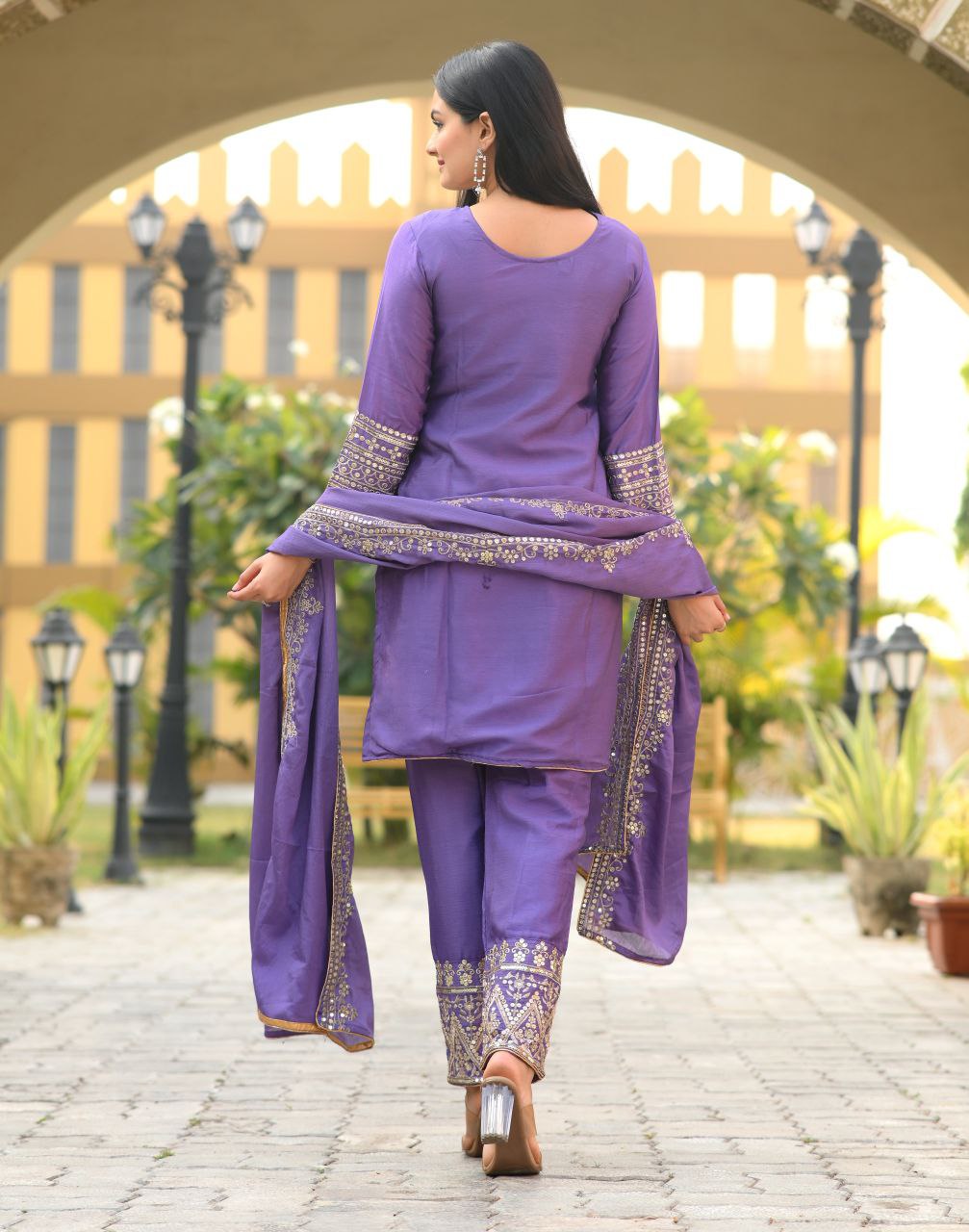 Designer Chinon Sequin Embroidered Salwar Suit | Party Wear Drape Dress