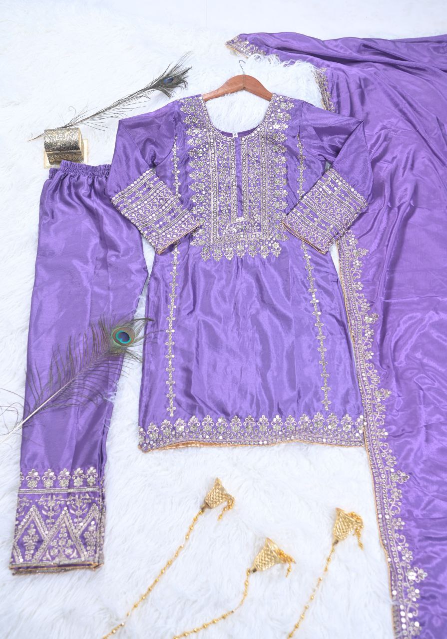 Designer Chinon Sequin Embroidered Salwar Suit | Party Wear Drape Dress