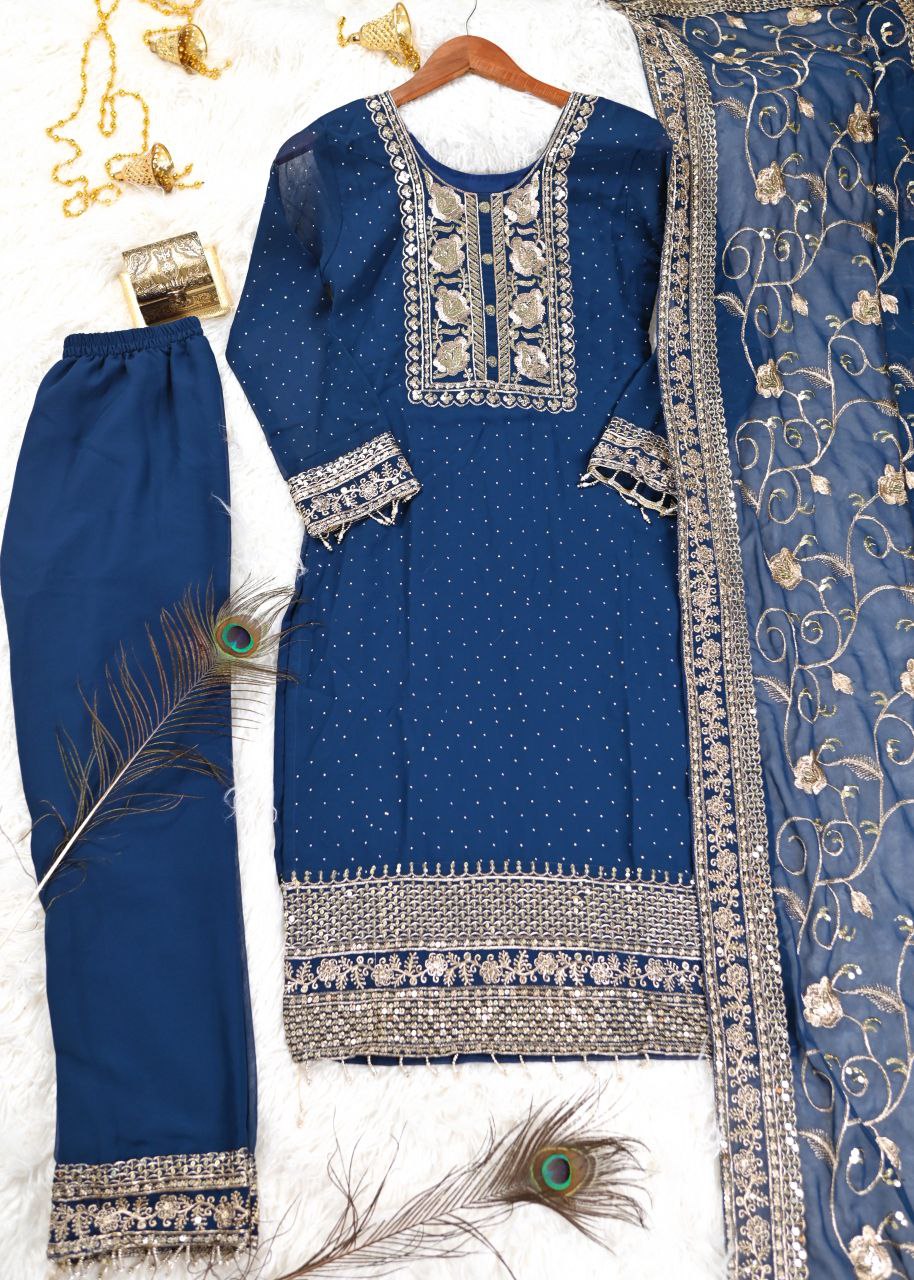 Fox Georgette Designer Embroidered Stone-Work Suit | Party Wear Salwar Kameez Drape Dress