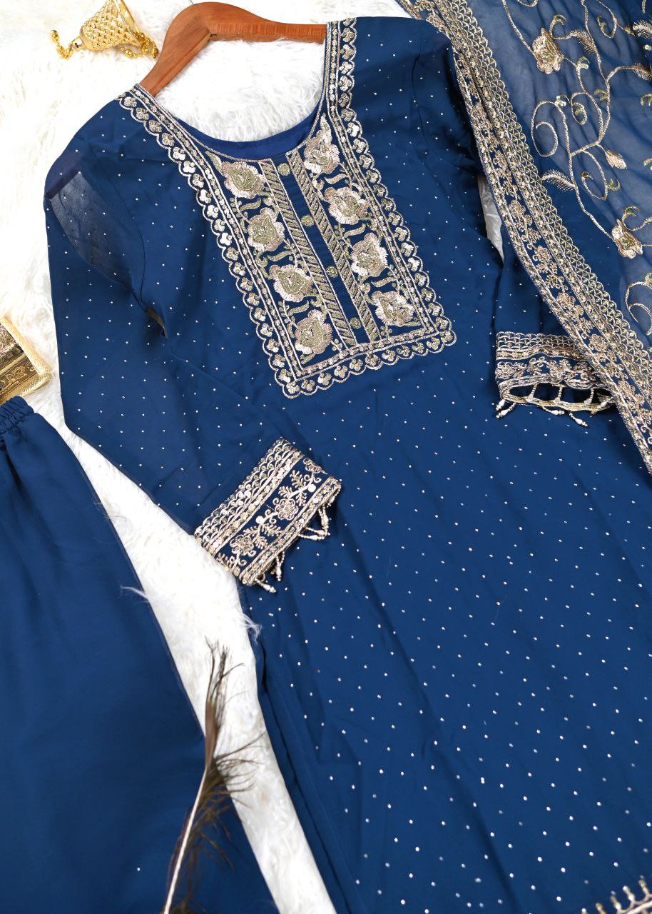 Fox Georgette Designer Embroidered Stone-Work Suit | Party Wear Salwar Kameez Drape Dress