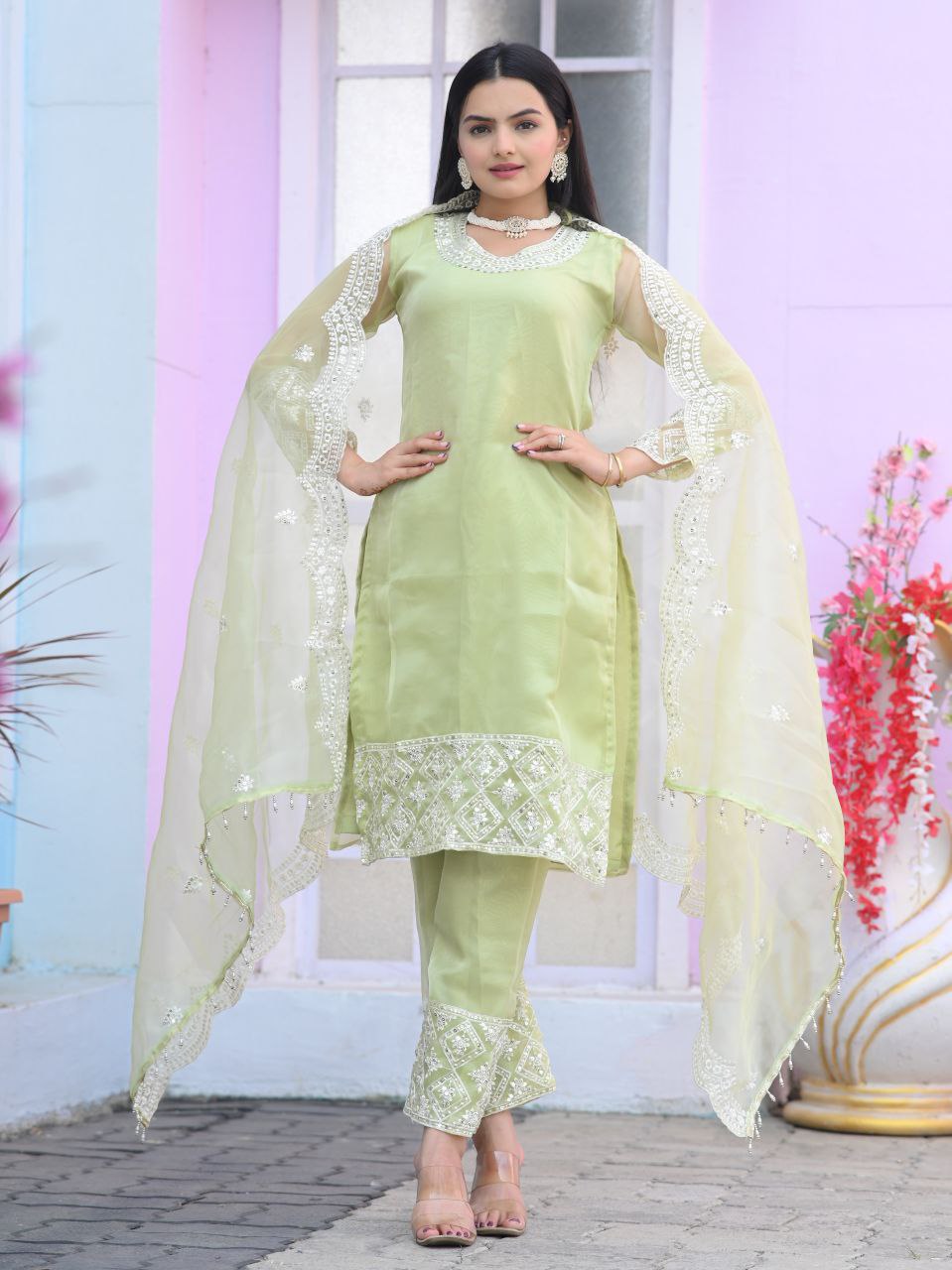 Designer Organza Sequin-Embroidered Suit Set | Premium Party-Wear Salwar Kameez Drape Dress