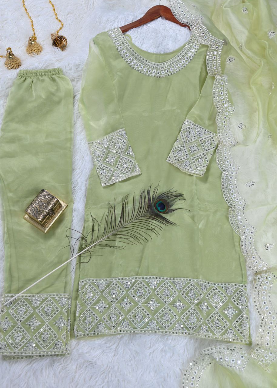 Designer Organza Sequin-Embroidered Suit Set | Premium Party-Wear Salwar Kameez Drape Dress