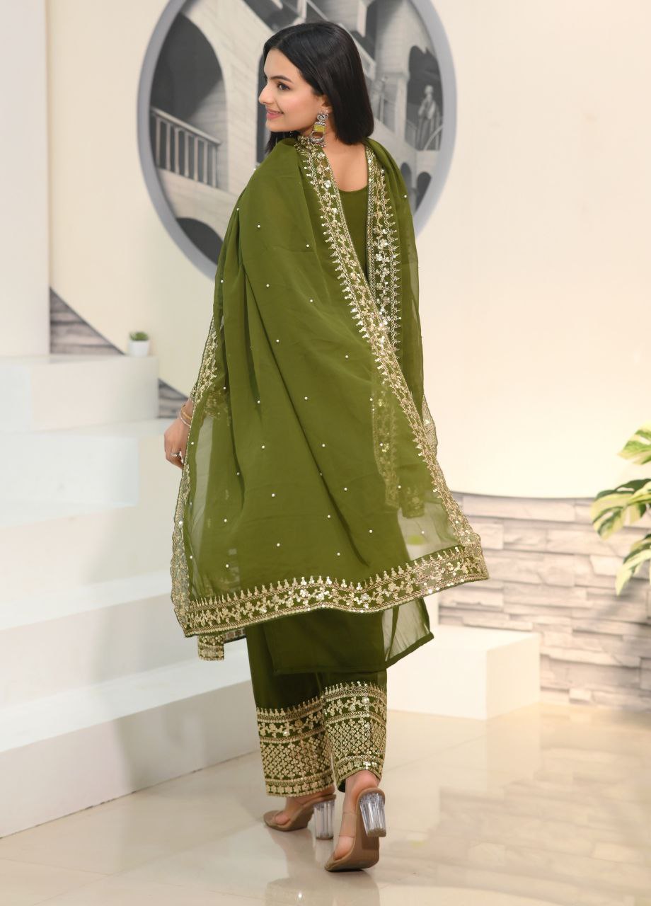 Fox Georgette Designer Embroidered Suit Set | Party-Wear Salwar Kameez Drape Dress