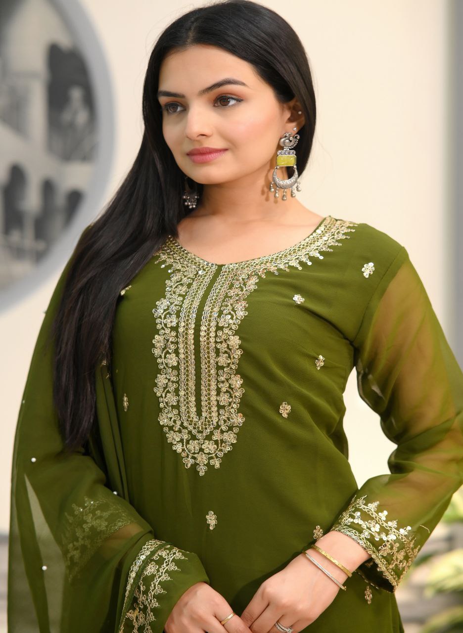 Fox Georgette Designer Embroidered Suit Set | Party-Wear Salwar Kameez Drape Dress