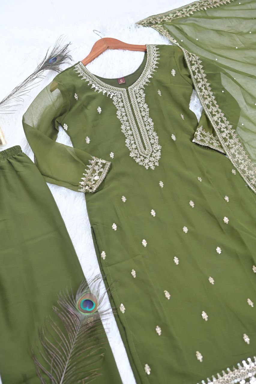 Fox Georgette Designer Embroidered Suit Set | Party-Wear Salwar Kameez Drape Dress