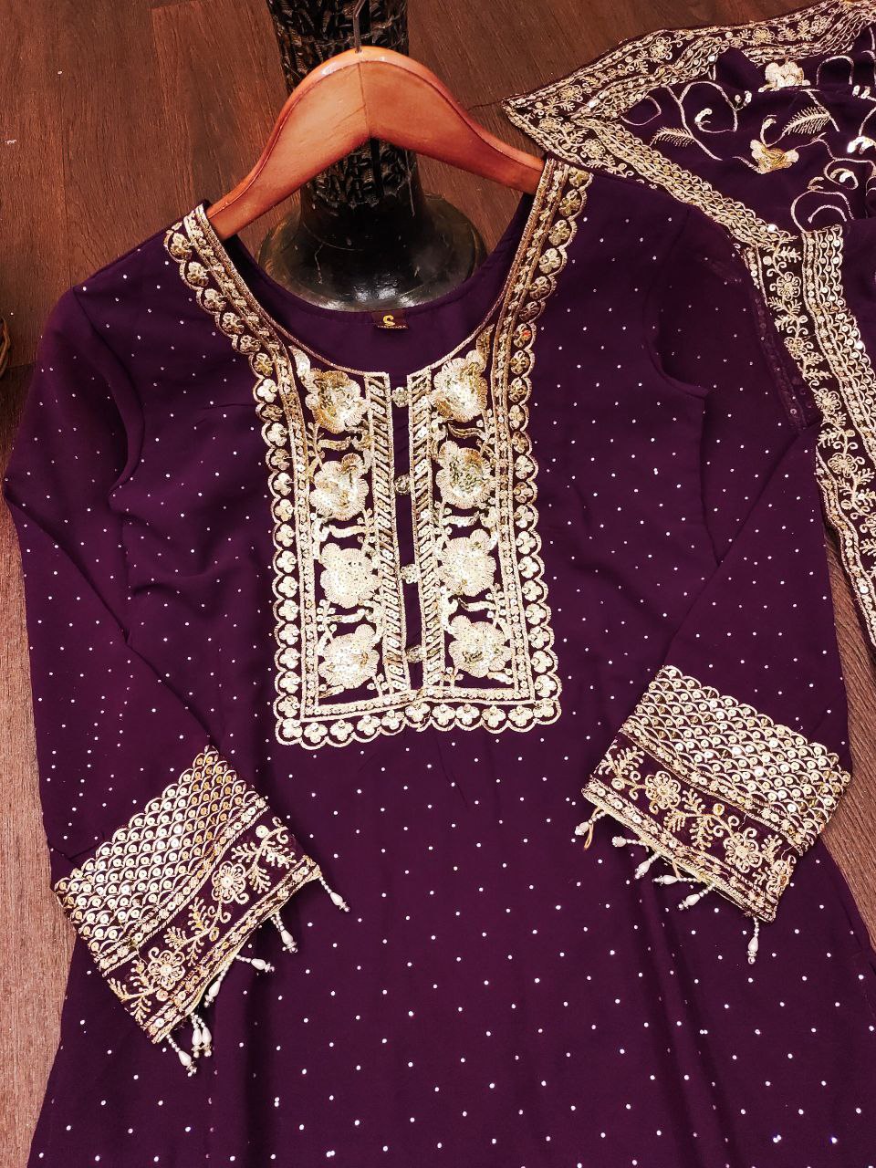 Fox Georgette Designer Embroidered Stone-Work Suit | Party Wear Salwar Kameez Drape Dress
