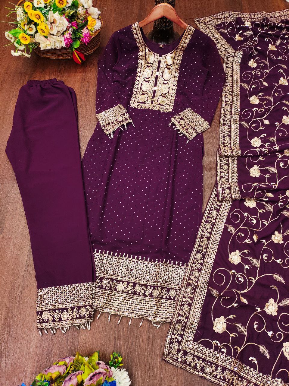 Fox Georgette Designer Embroidered Stone-Work Suit | Party Wear Salwar Kameez Drape Dress