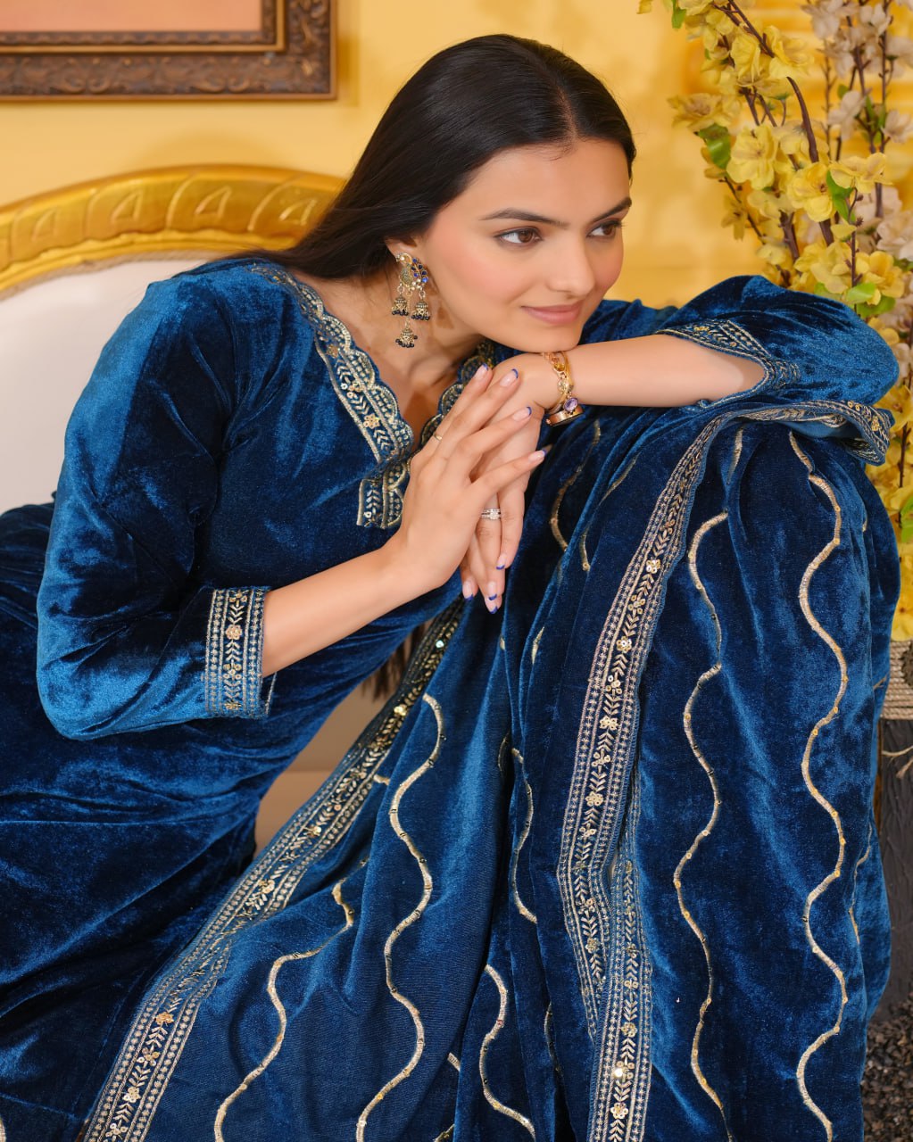 Fox Georgette Embroidered Stone-Work Suit | Designer Party Wear Drape Dress