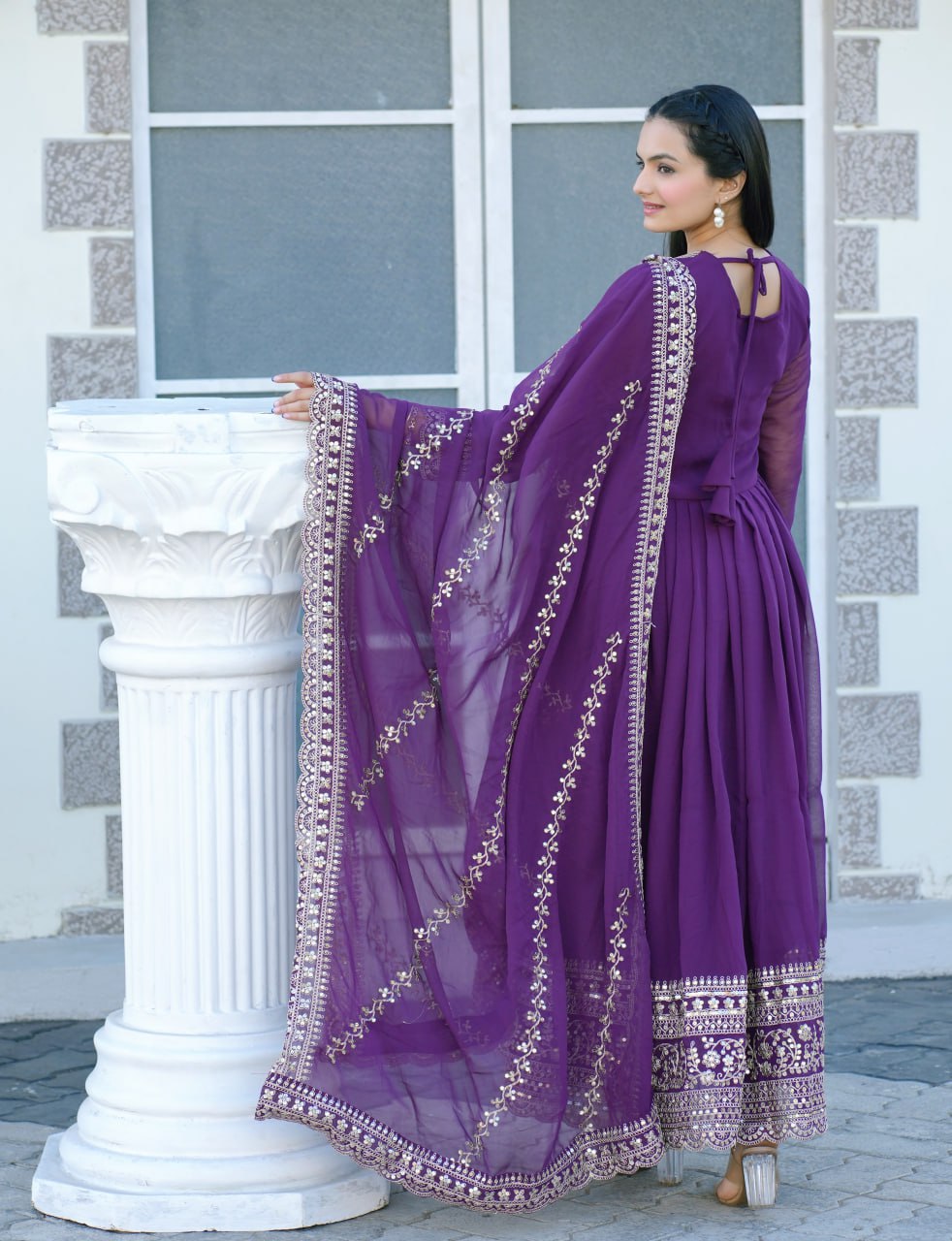 Designer Embroidered Gown with Coding Sequin Work | Party-Wear Evening Dress Drape Dress