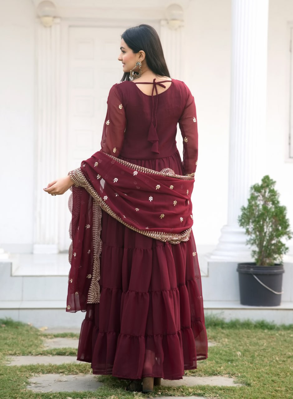 Designer Georgette Sequin-Embroidered Gown | Party-Wear Evening Dress Drape Dress